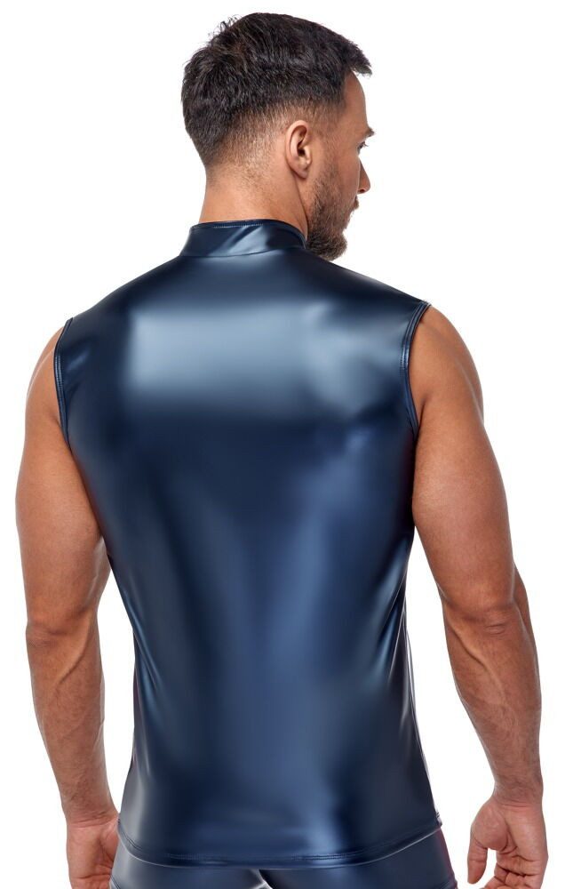 NEK Muskelshirt Shirt im Metallic-Mattlook mit Reißverschluss - blau (1-tlg) Ärmellos, eng & körperbetont