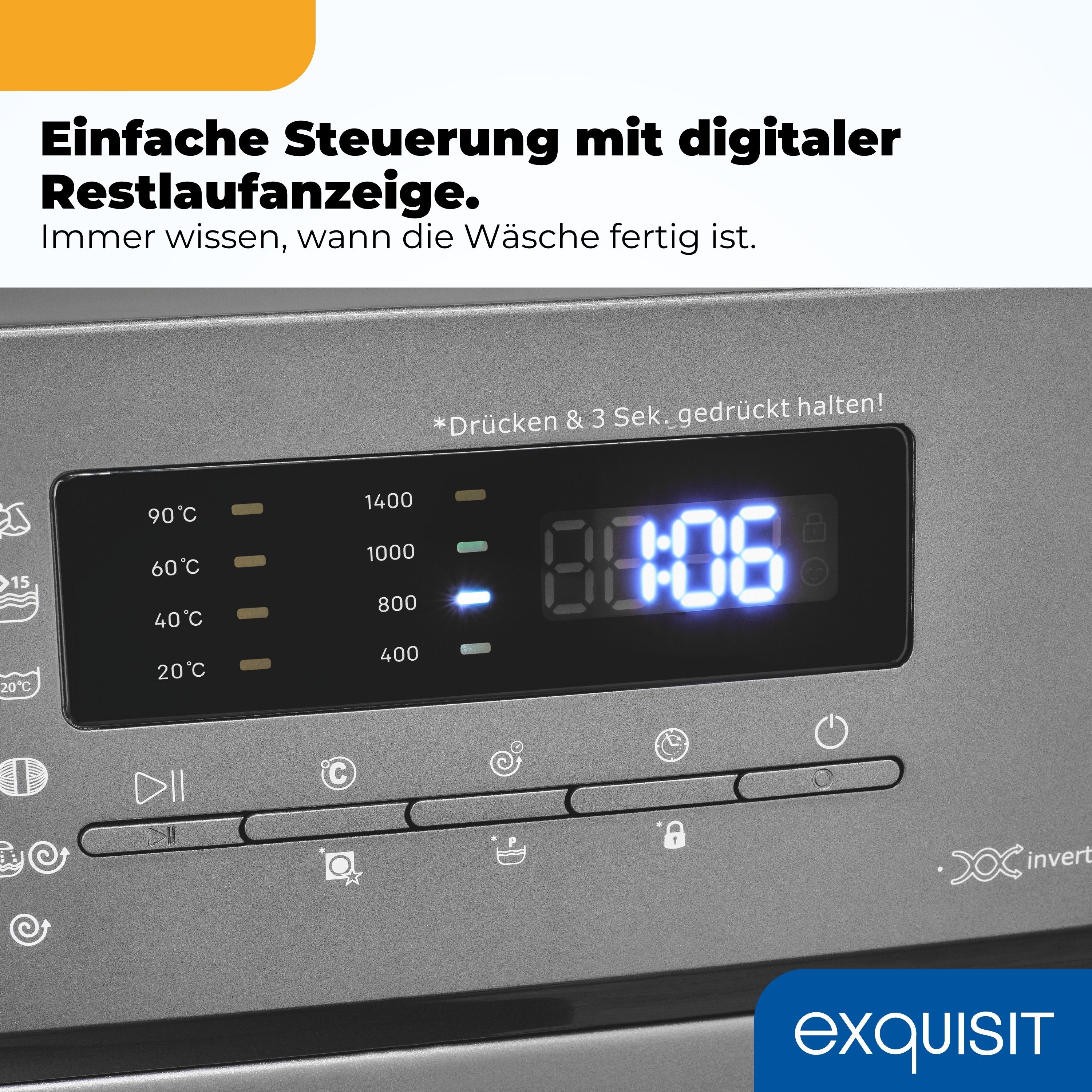 exquisit Waschmaschine WA57014-020A, 7 kg, 1400 U/min, 40 kWh, 37 L, 76 dB, Geräuschklasse B – Bild 4 von 5