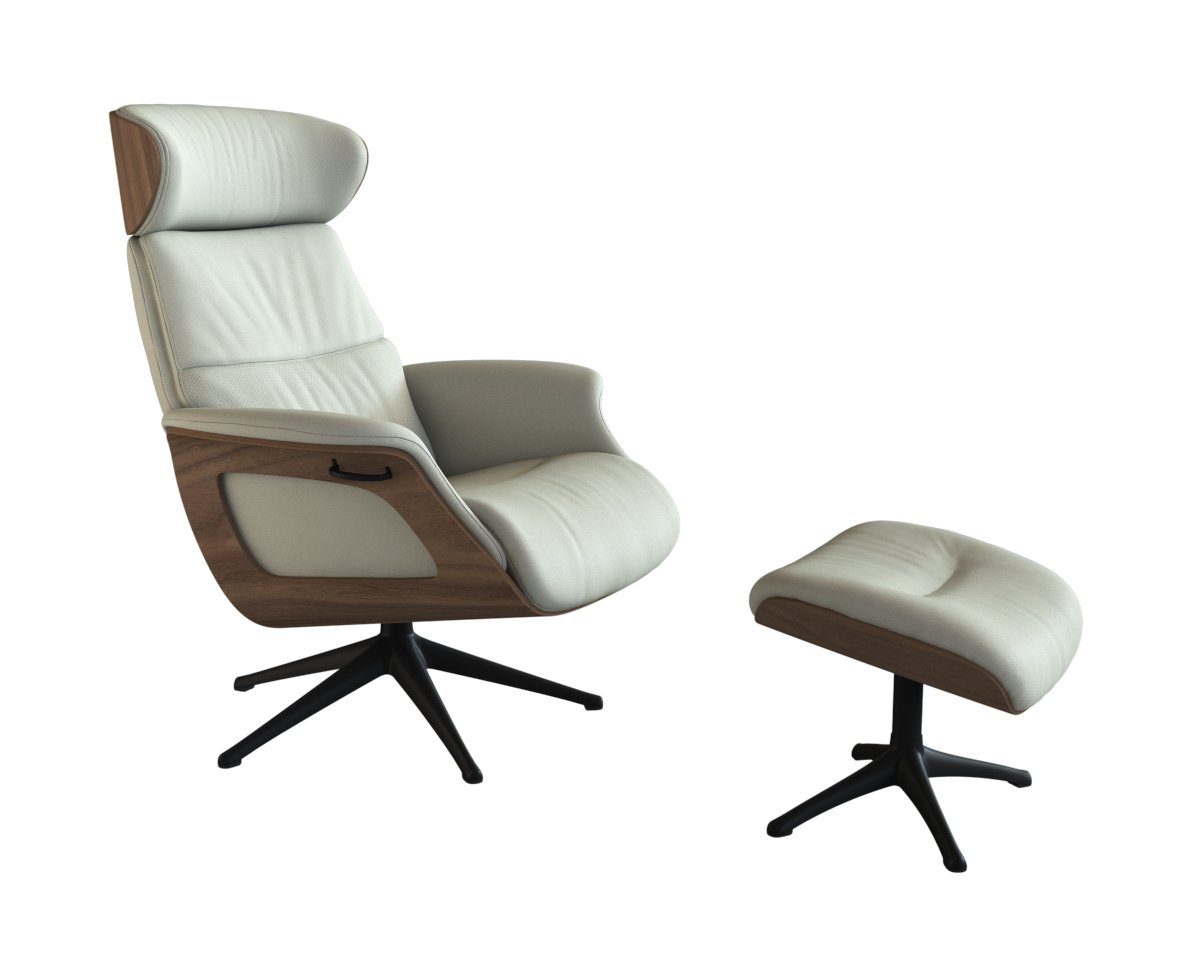 FLEXLUX Relaxsessel Rücken u. Kopfverstellung, ergonomisch, Airchannels, klasse Komfort, Rücken- & Kopfteilverstellung, Drehbar, Armlehne Walnuss, Fuß Schwarz