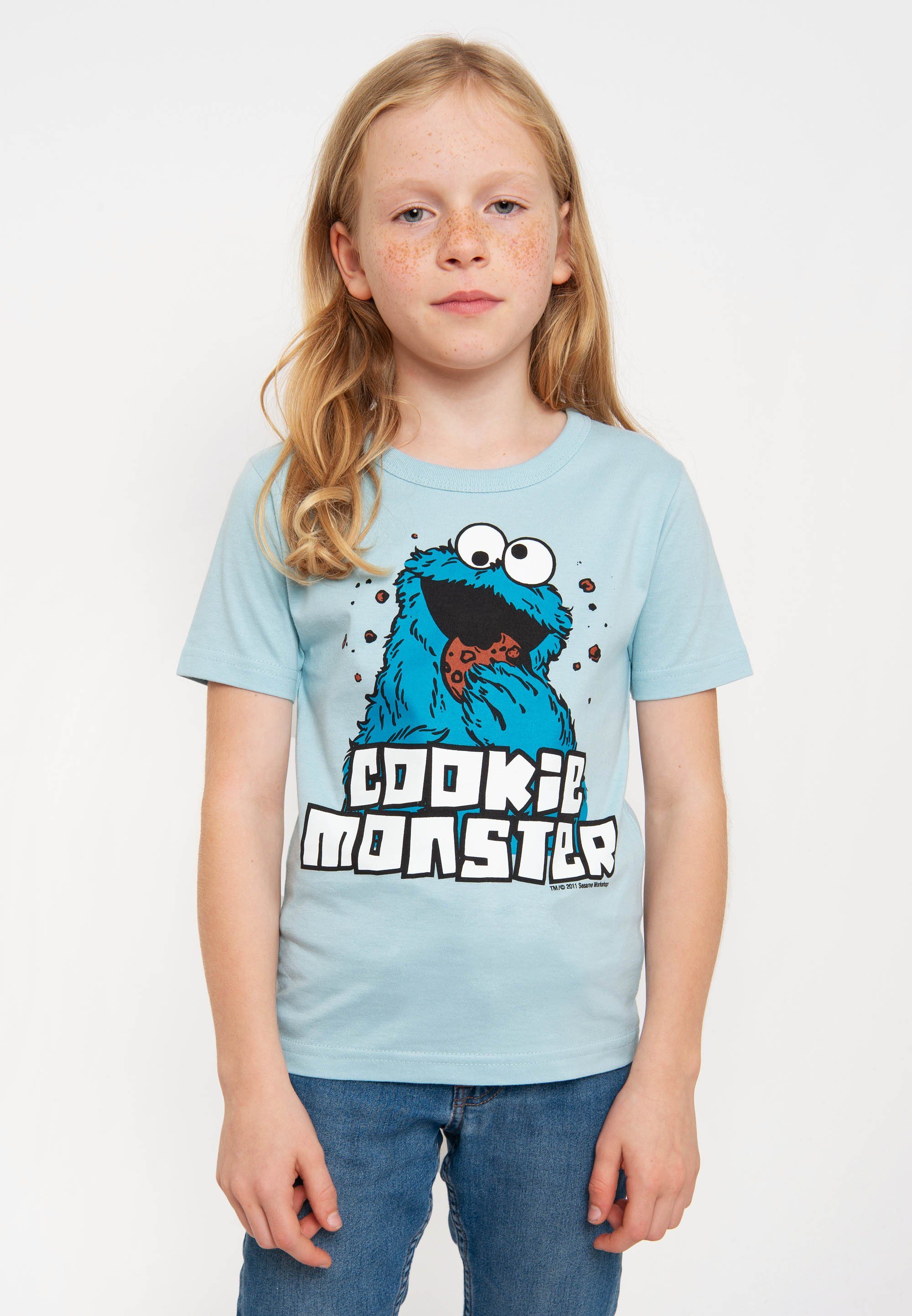 LOGOSHIRT T-Shirt Sesamstraße - mit hellblau Frontprint coolem Krümelmonster