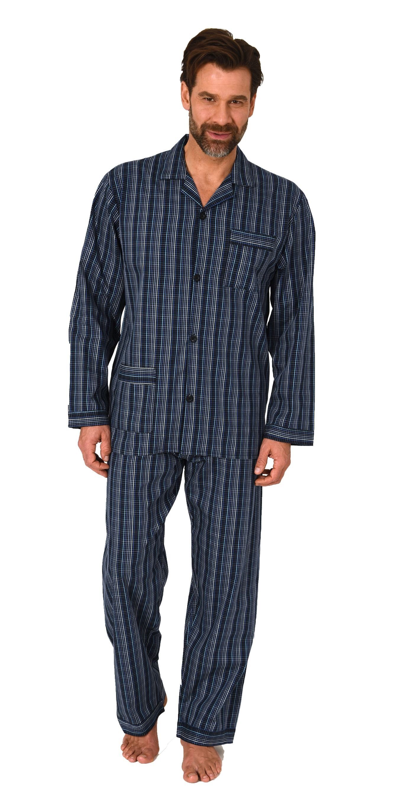 Normann Pyjama Gewebter Herren Pyjama, durchknöpfbarer Schlafanzug mit Stre günstig online kaufen