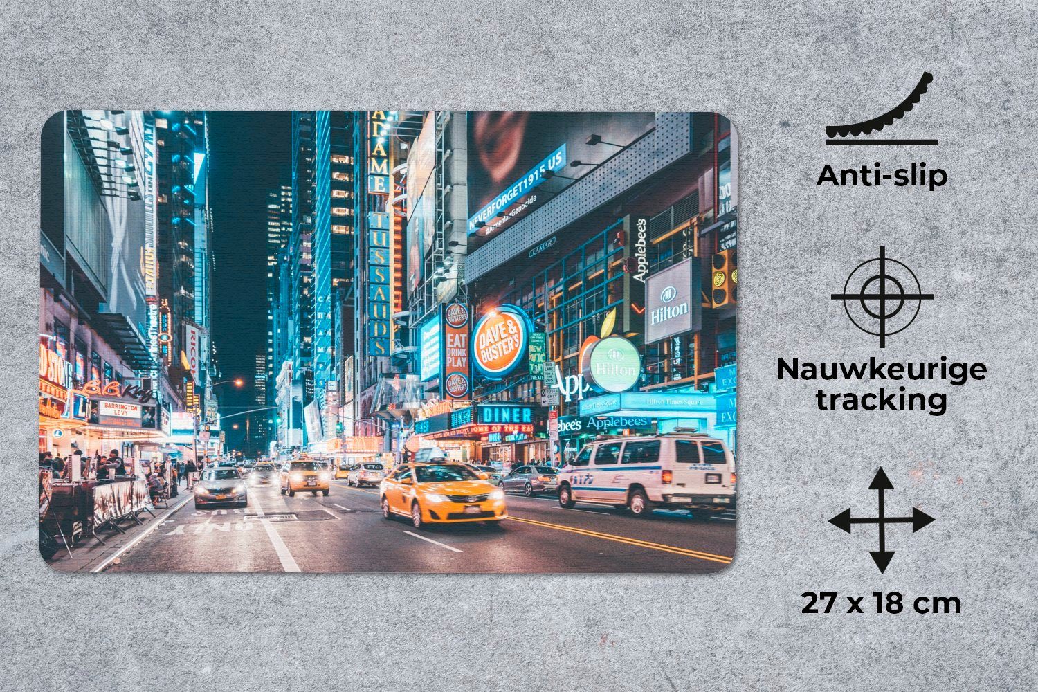 MuchoWow Mauspad New York bei Nacht (1-St), Mouse pad Klein, Gaming Deko, PC Zubehör, 27x18 cm