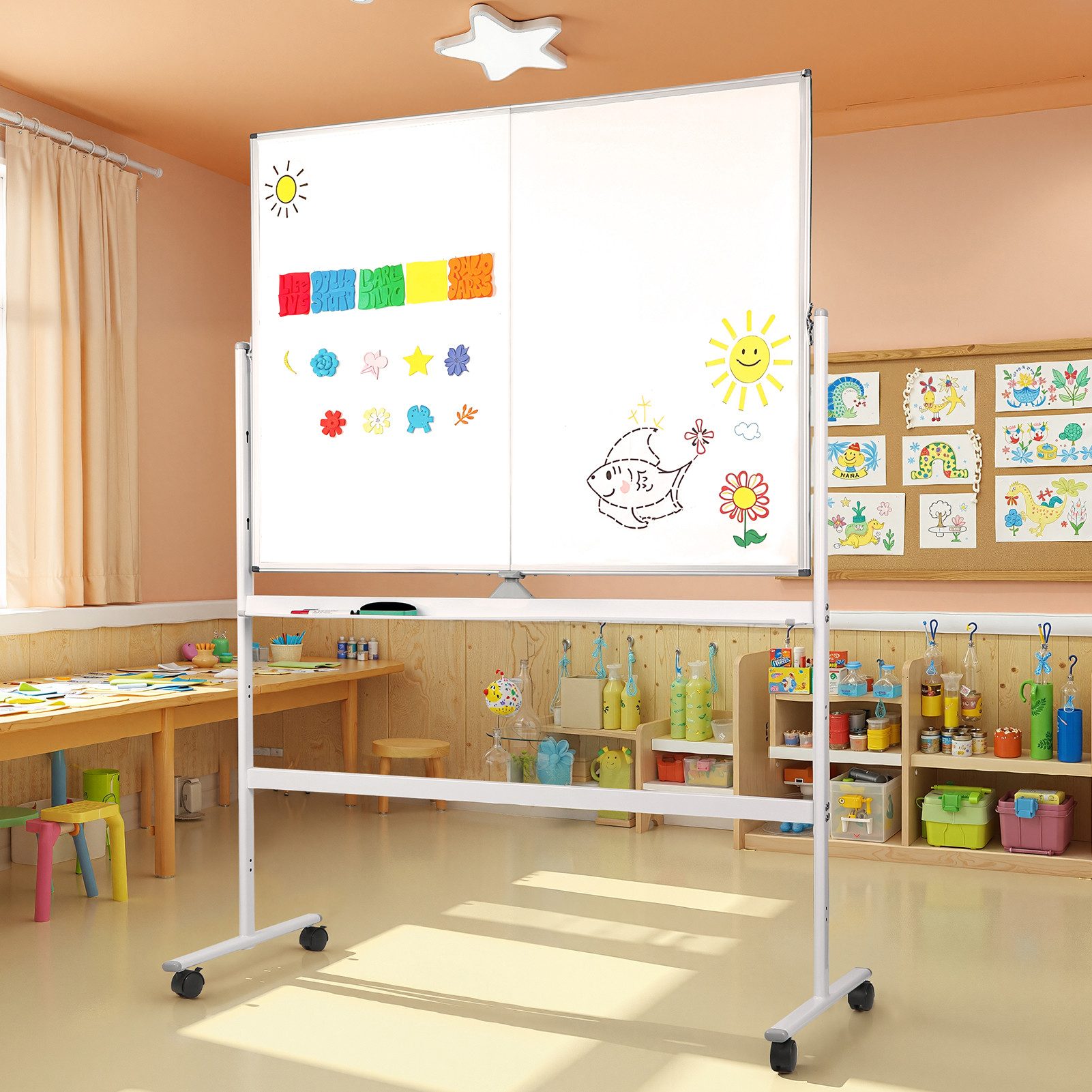 Rutaqian Whiteboard Marker 90 x 120 cm mobiles Whiteboard, doppelseitiges Roll-Whiteboard