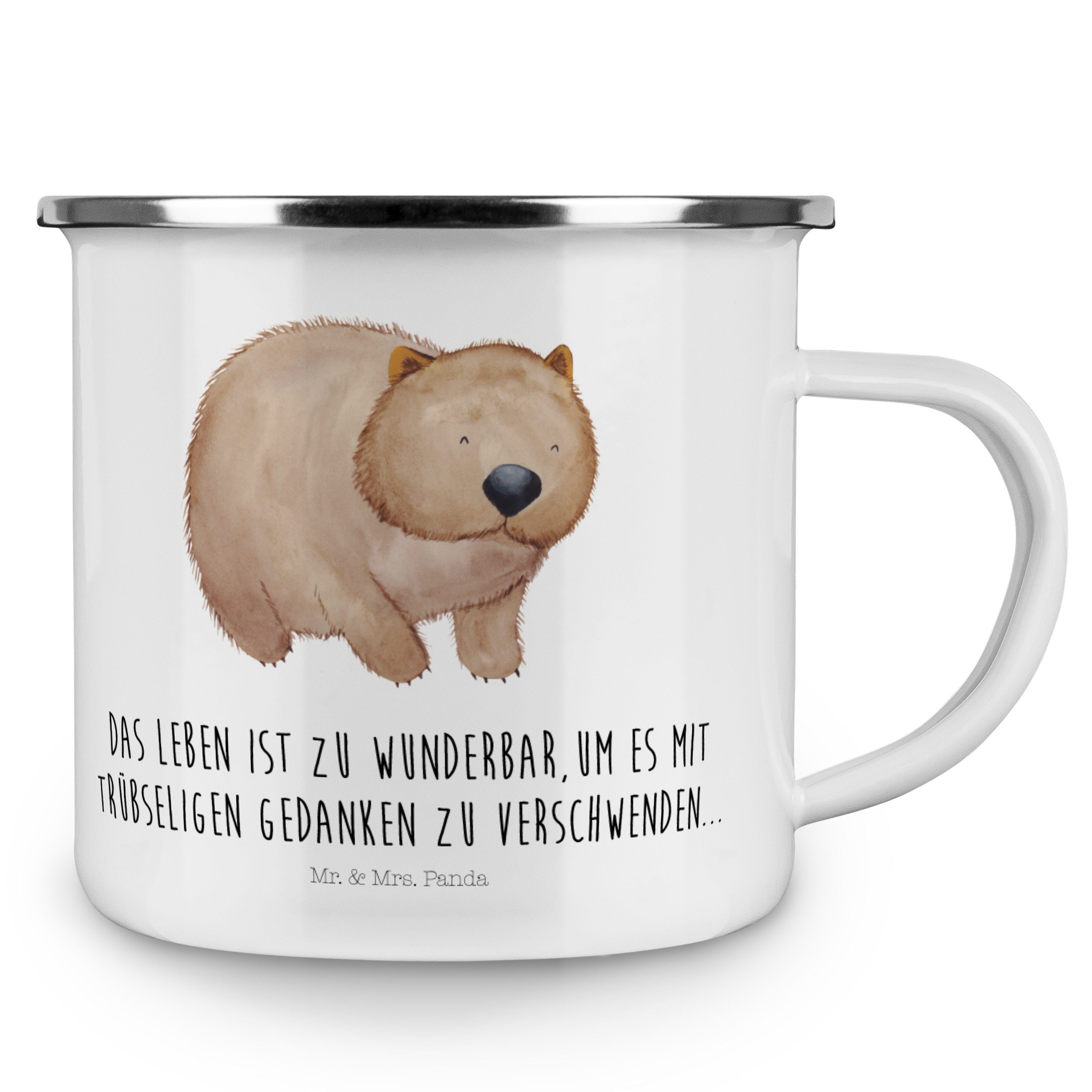 Mr. - lustige Sprüche, Geschenk, Metall, - Mrs. & Motivation, Becher Panda Spruch, Wombat Emaille Weiß