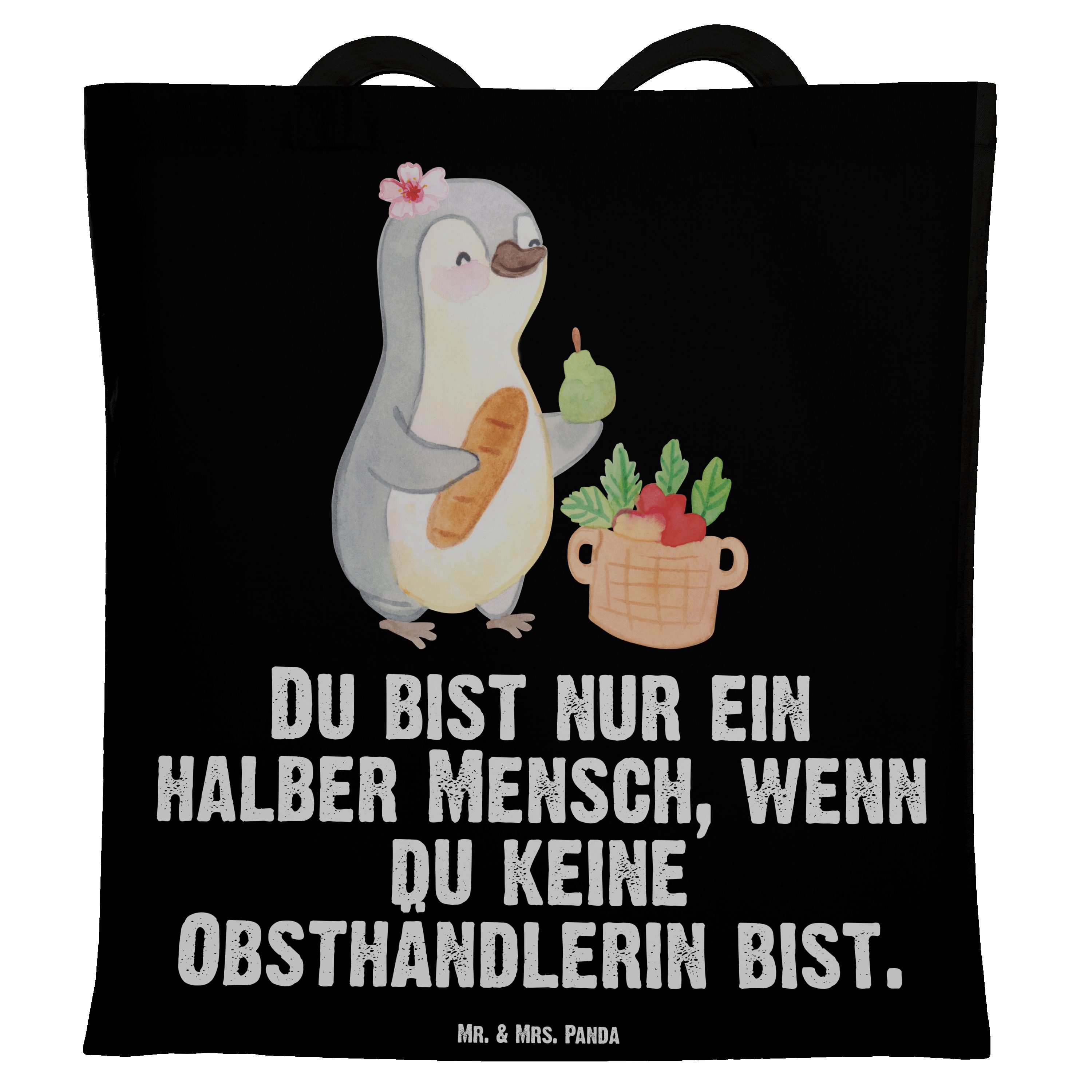 Mr. & Mrs. Panda Tragetasche Obsthändlerin mit Herz - Schwarz - Geschenk, Beutel, Wochenmarkt, Sto (1-tlg) | Canvas-Taschen