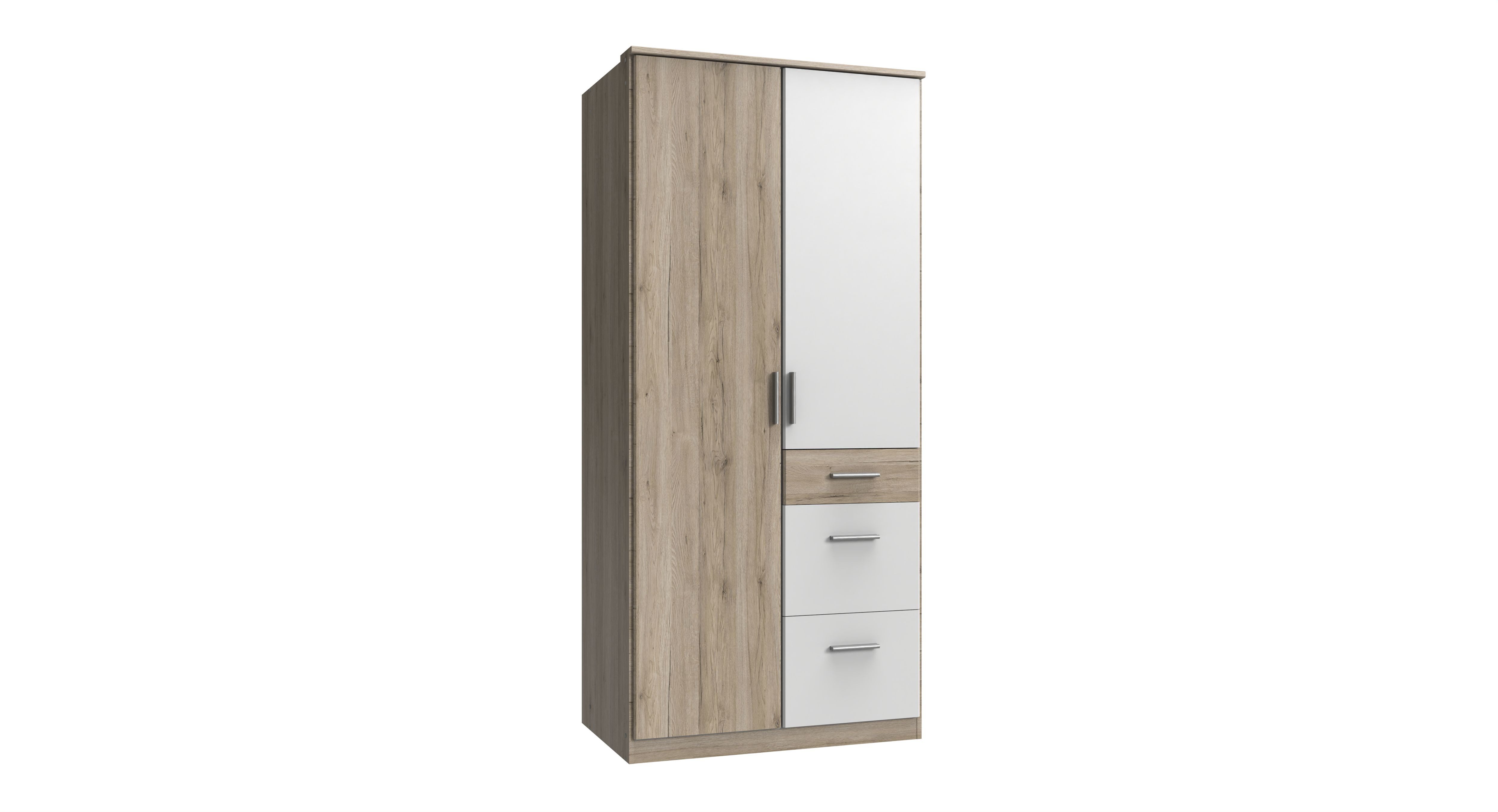 möbel-direkt.de Kleiderschrank Joker in Eiche San Remo Weiß (komplett, 1-St., Drehtürenschrank, begehbarer Eckkleiderschrank) Made in Germany
