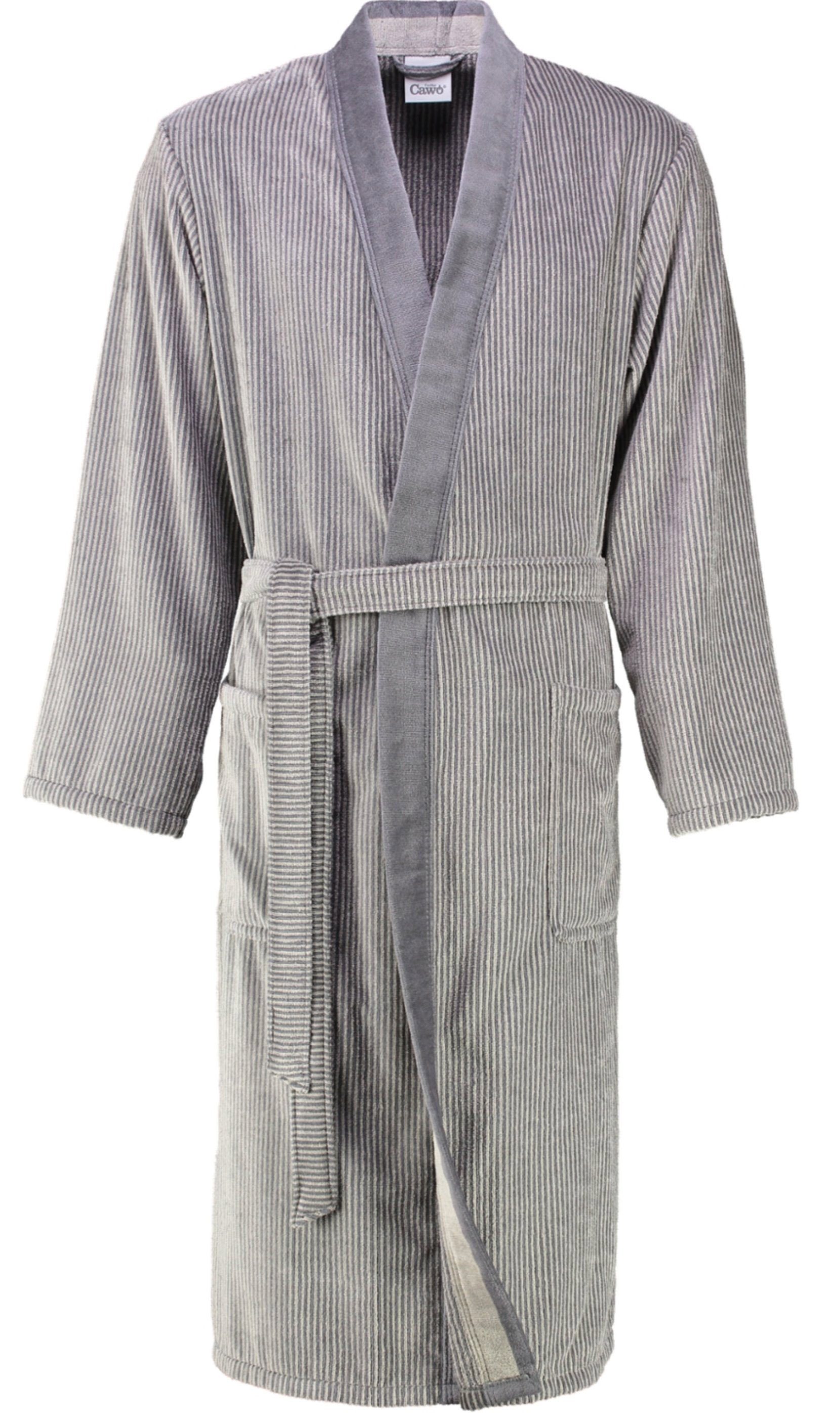 Herrenbademantel Langform, 5840, Cawö Gürtel, Kimono-Kragen, Form Walkvelours, Stein Kimono