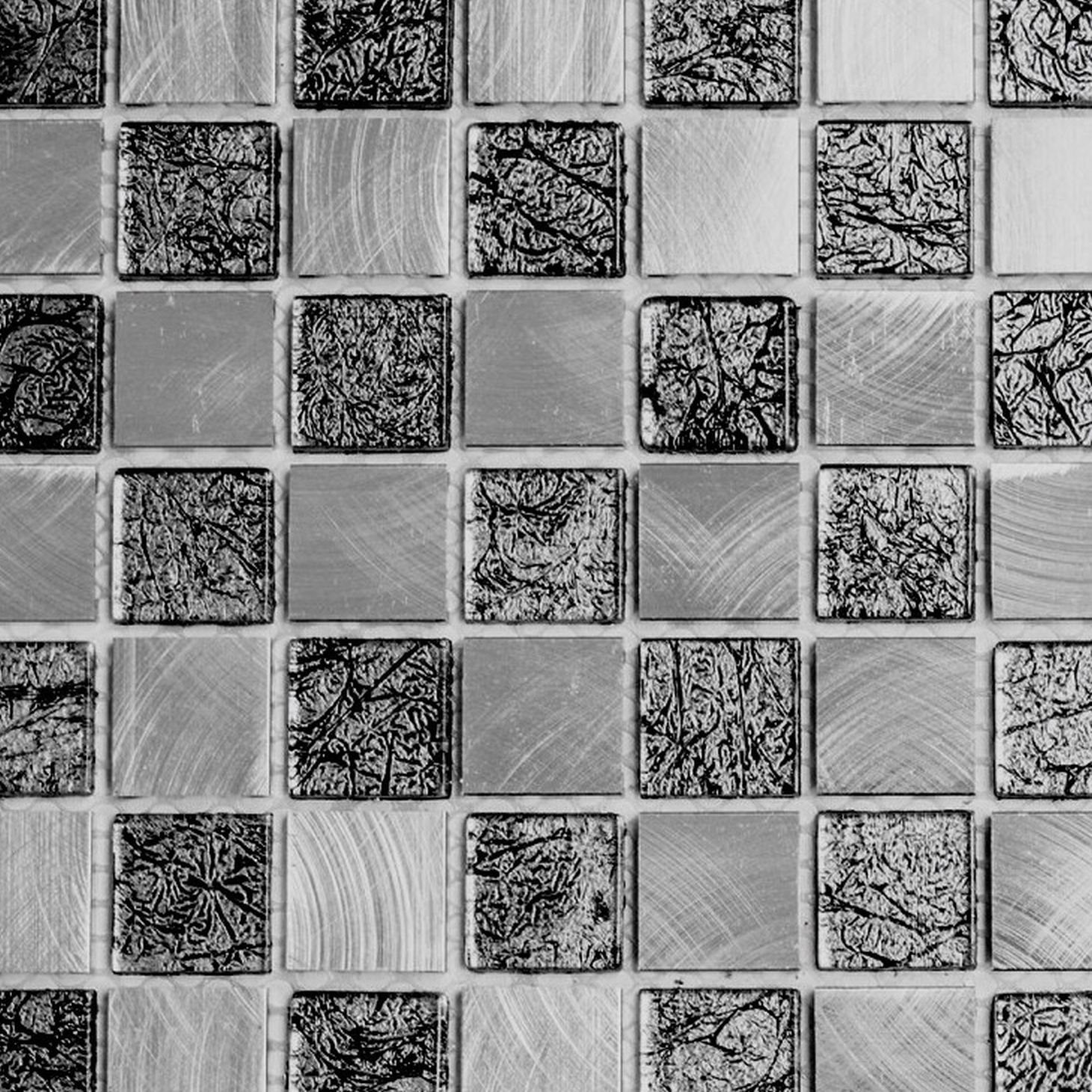 Mosani Mosaikfliesen Mosaik Fliese Alum Glasmosaik schachbrett schwarz anthrazit silber