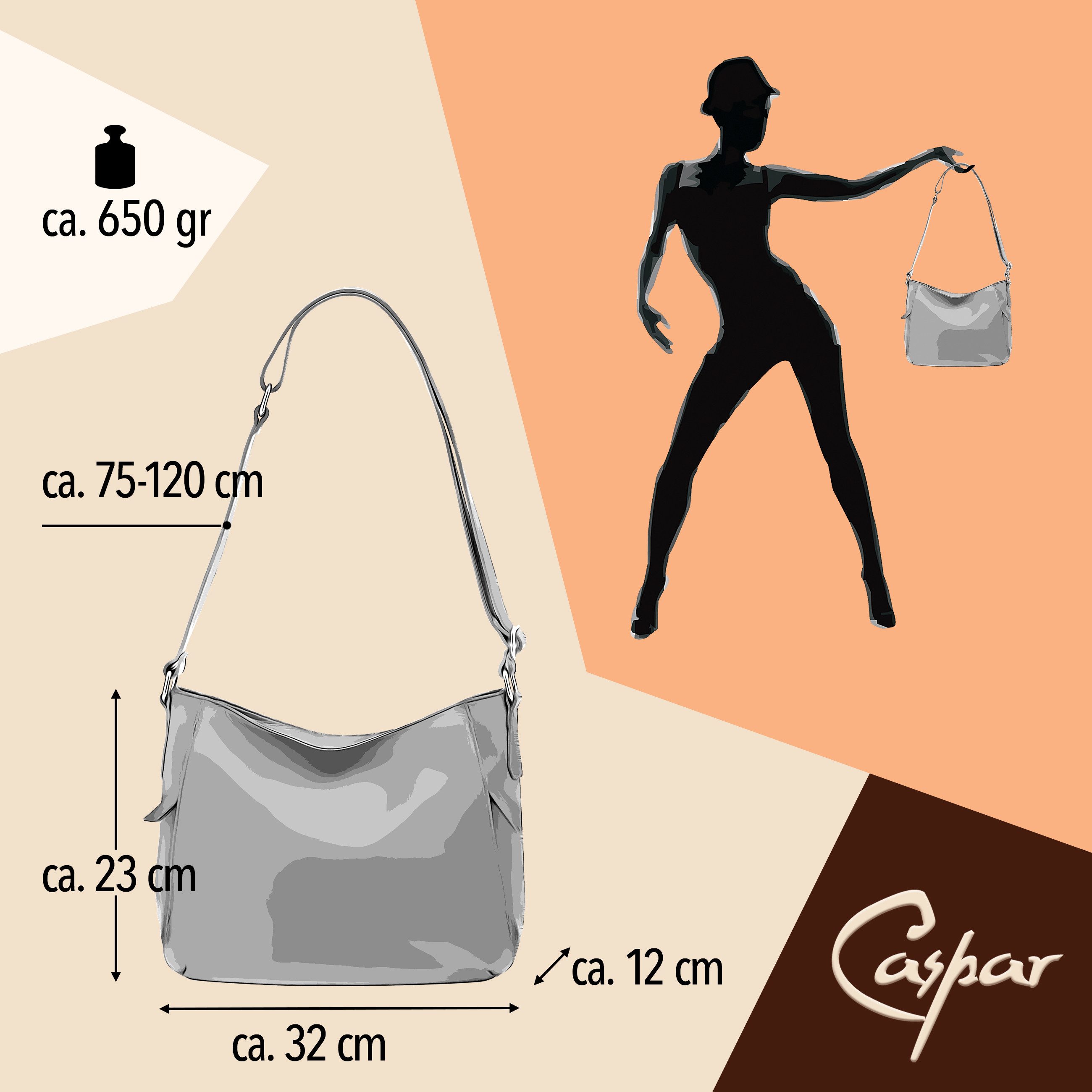 Caspar Schultertasche Klasissche Damen Leder Schultertasche - PREMIUM LINE - Modell No.865, elegant, robust & unempfindlich - 100% Echtleder - Handmade in Italy