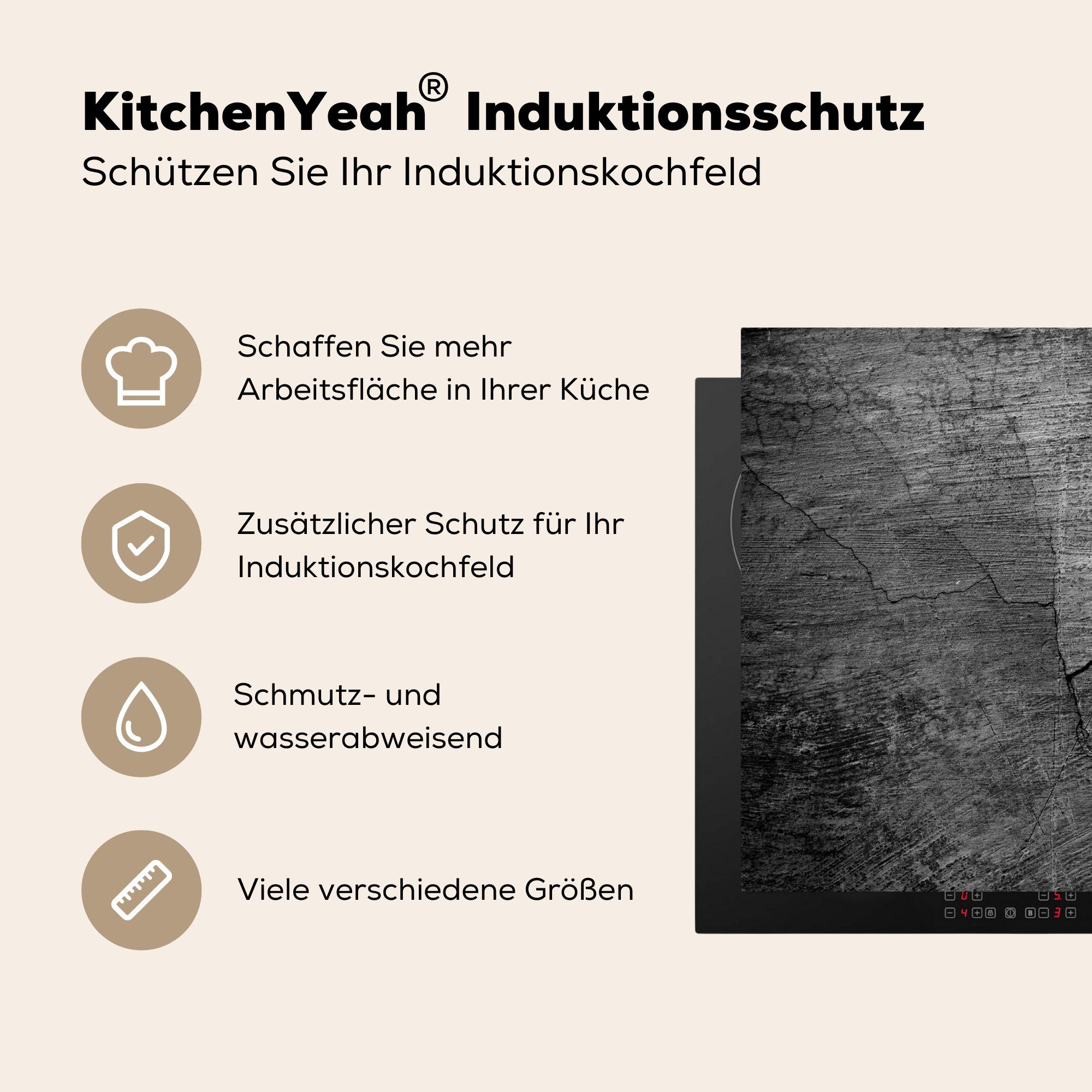 MuchoWow Herdblende-/Abdeckplatte Beton - Retro Vinyl, cm, (1 Verwittert - - Induktionskochfeld, 57x51 Schwarz Ceranfeldabdeckung - tlg), Induktionsschutz, Industriell