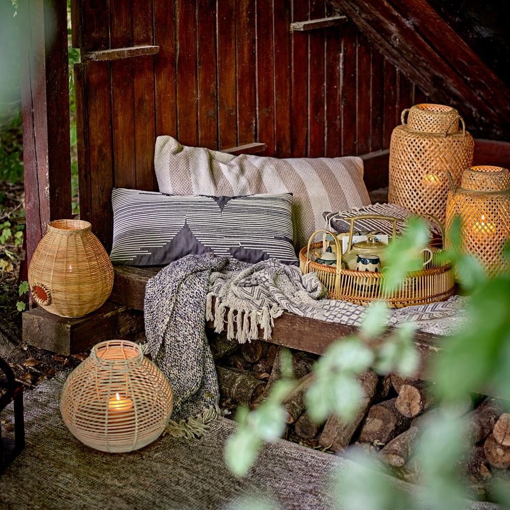 Bloomingville Laterne Ottine mit Glas, Natur, Bambus, Bambuswindlicht, Dekolaterne, Bodenlaterne, Naturdeko, Boho Stil