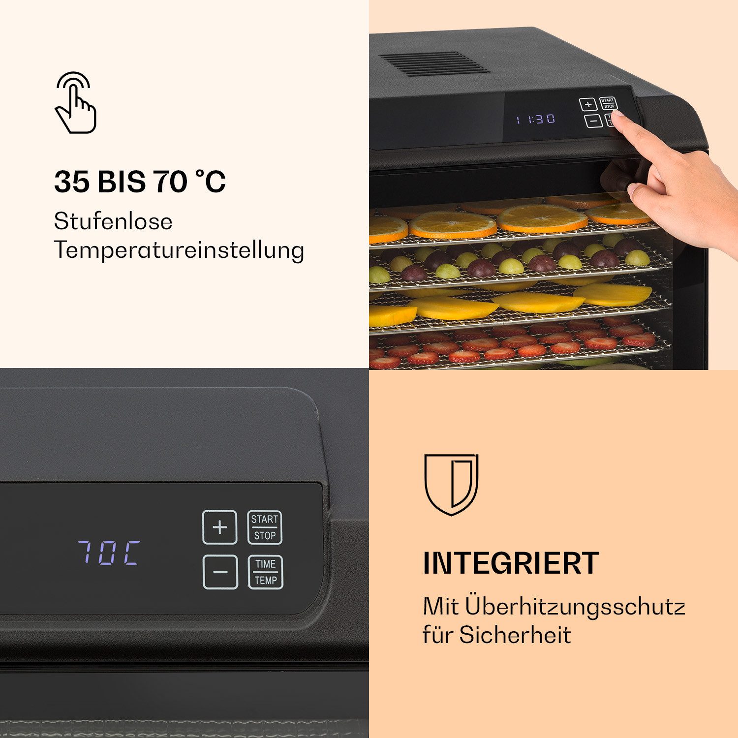 Klarstein Dörrautomat Arizona Jerky 500 W, Dörrautomat groß für Pilze Obst Trockner Dörrgerät Dehydrator – Bild 4 von 5