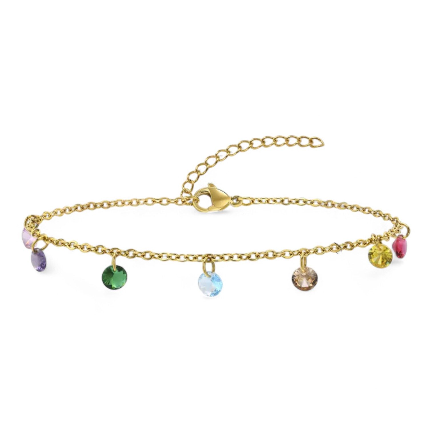 Eyecatcher Fußkette Vergoldetes Edelstahl-Fußkettchen mit Diamantschliff-Zirkonia größenve (kein Set, kein Set)