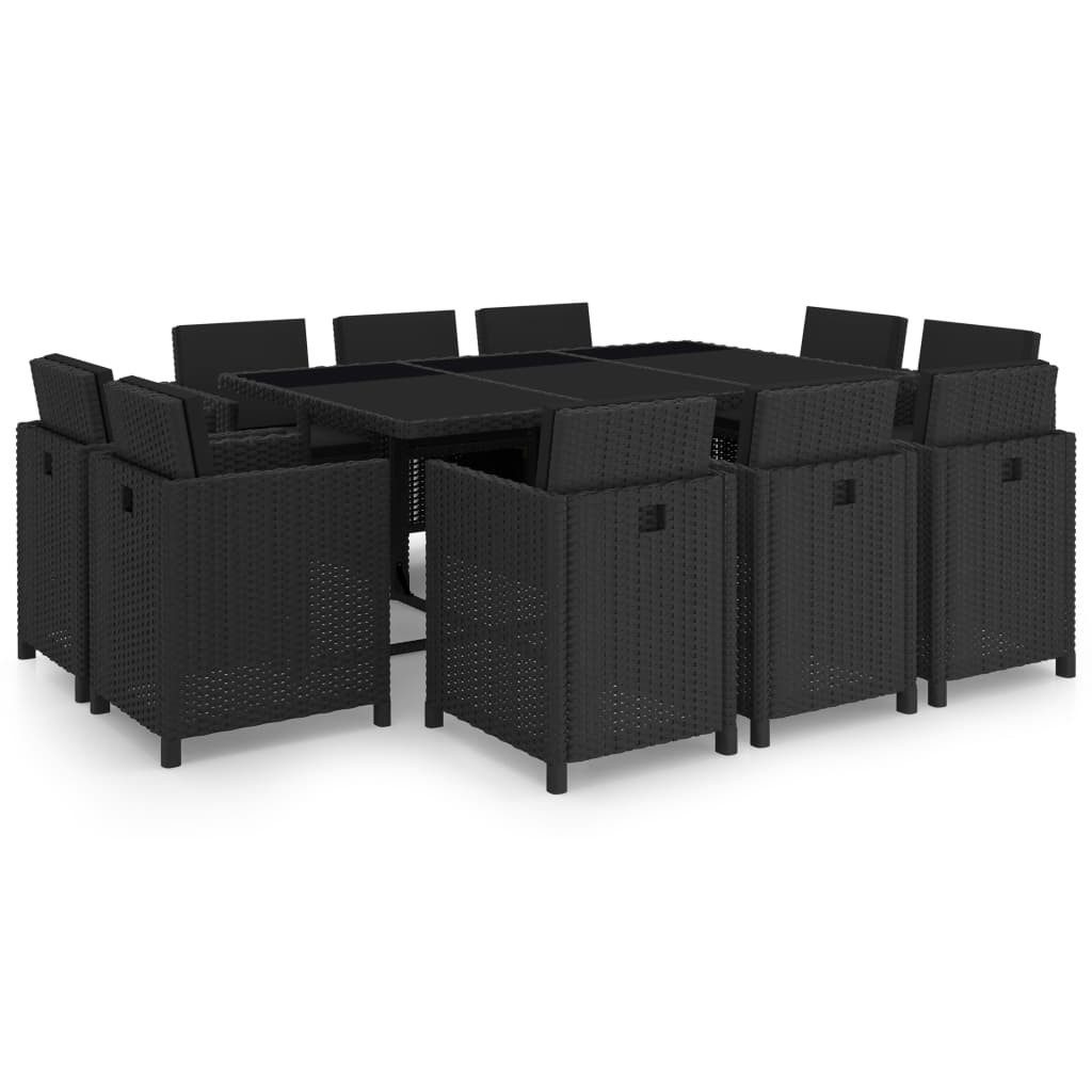 furnicato Garten-Essgruppe Rattan-Essgruppe Schwarz 167x109x74 cm mit Stahlrahmen und Glasplatte, Wetterfeste Sitzgruppe mit weichen Kissen und abnehmbaren Bezügen