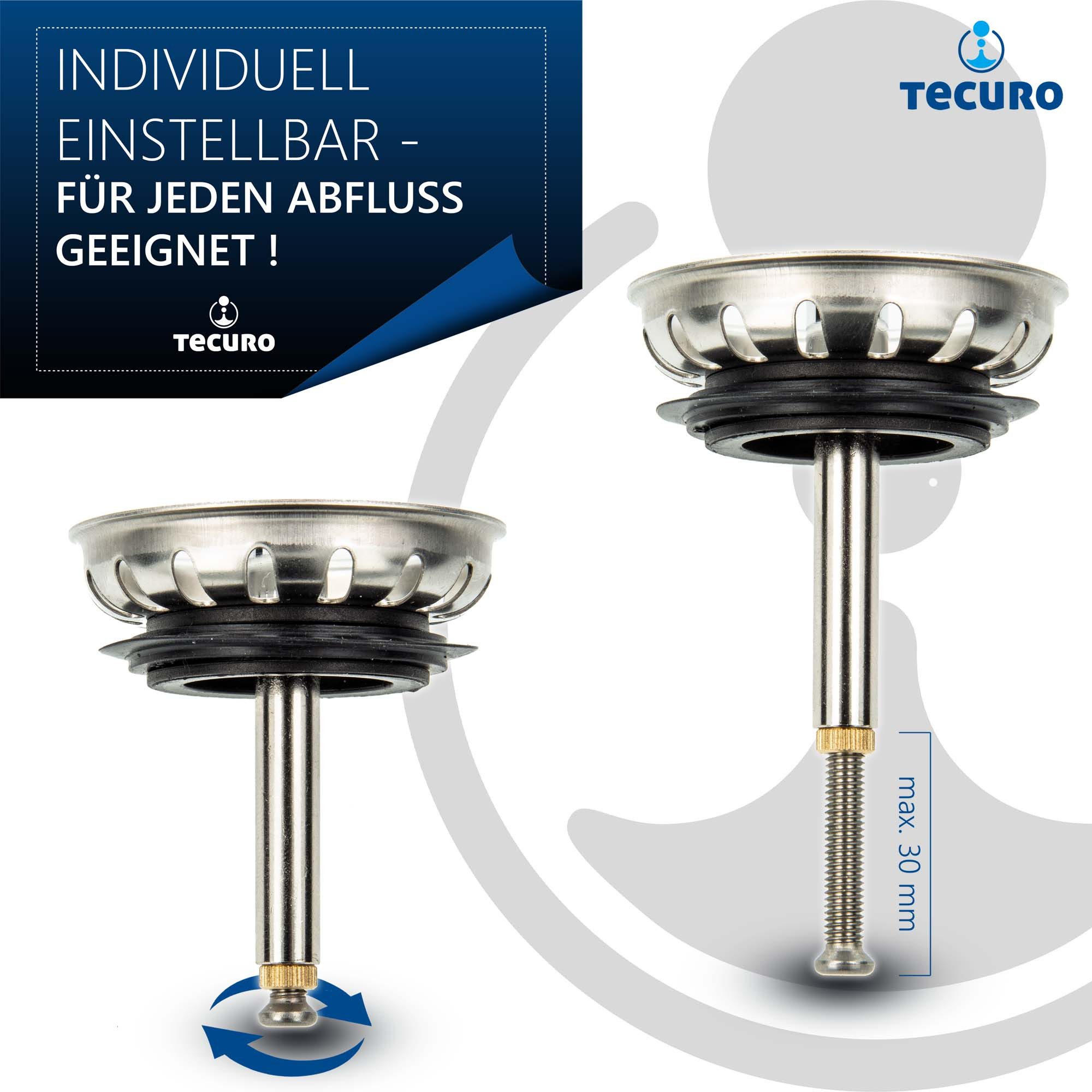 tecuro Siphon Siebkorb Ø 54 mm mit Metall-Führungsstange 8 mm und Höhenverstellung – Bild 5 von 5