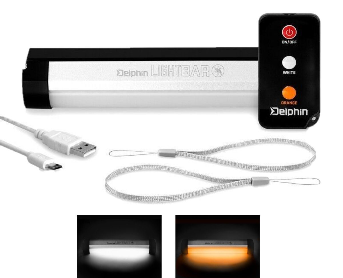 Delphin.sk Außen-Deckenleuchte LightBAR Biwakleuchte mit Fernbedienung Bivvylampe Campinglampe Angeln, LED fest integriert, Tageslichtweiß, orange, hängend