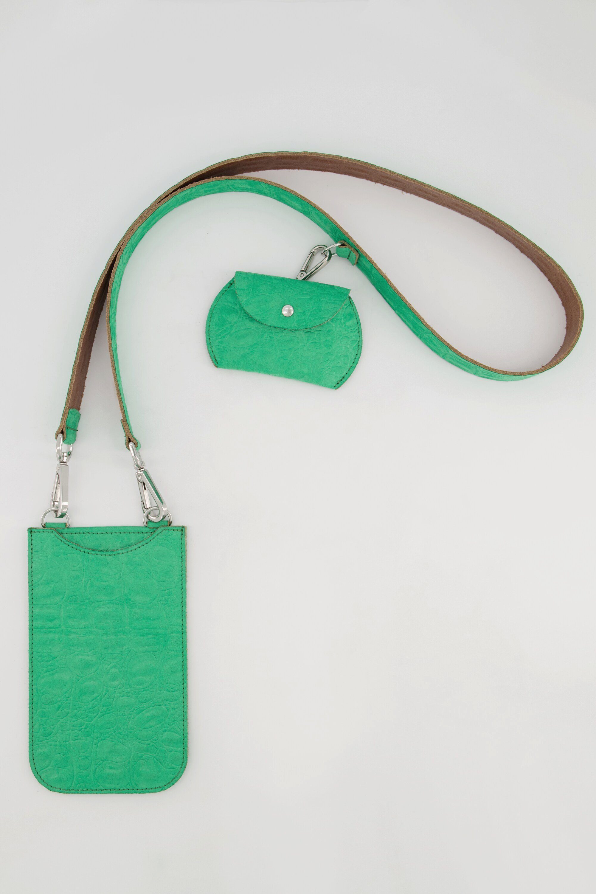 Ulla Popken Handtasche Ledertasche Krokoprägung abnehmbare Minitaschen grasgrün