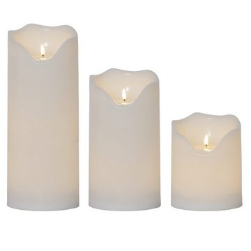 MARELIDA LED-Kerze XXL LED Kerzen Kunststoff flackernd Kerzenset für Außen weiß 3er Set (3-tlg)
