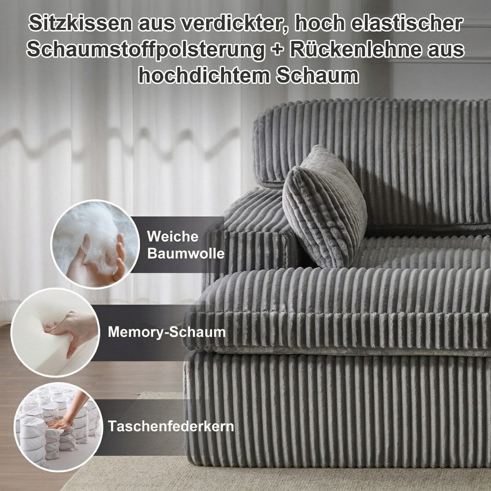 Leawin Sofa Cordsofa 2-Sitzer mit Bettfunktion, modernes Schlafsofa für Wohnzimmer, Weicher Cordbezug, flexible Kombination & ideal für kleine Räume