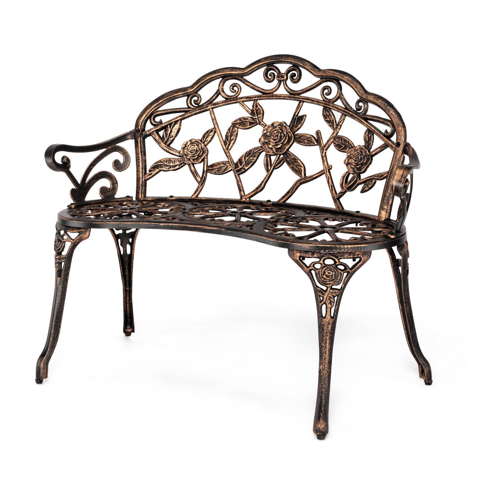 Bonnlo Gartenbank Metall, 2 Sitzer mit Rückenlehne, Wetterfest, Bronze, Schwarz (1-St), Wetterfest und wasserdicht