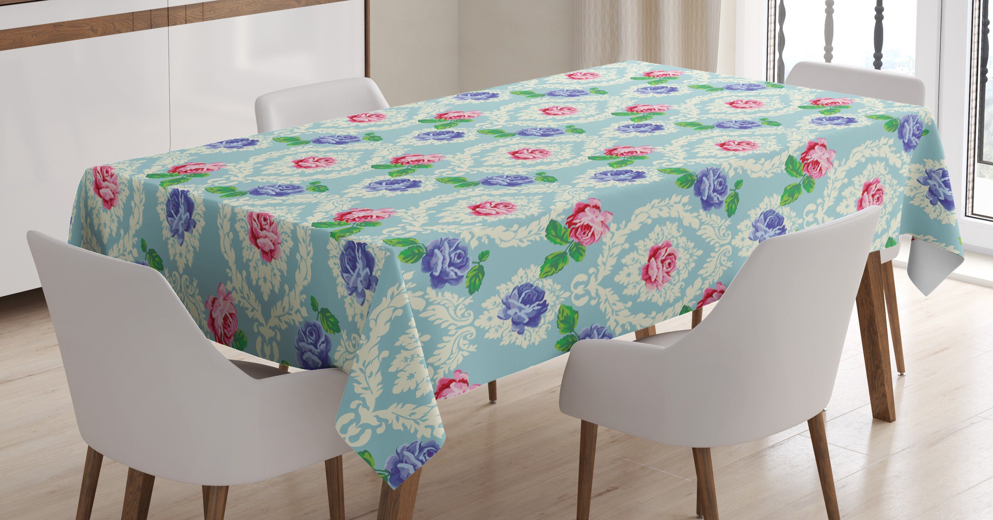 Abakuhaus Tischdecke Farbfest Waschbar Für den Außen Bereich geeignet Klare Farben, Floral Barock farbige Rosen