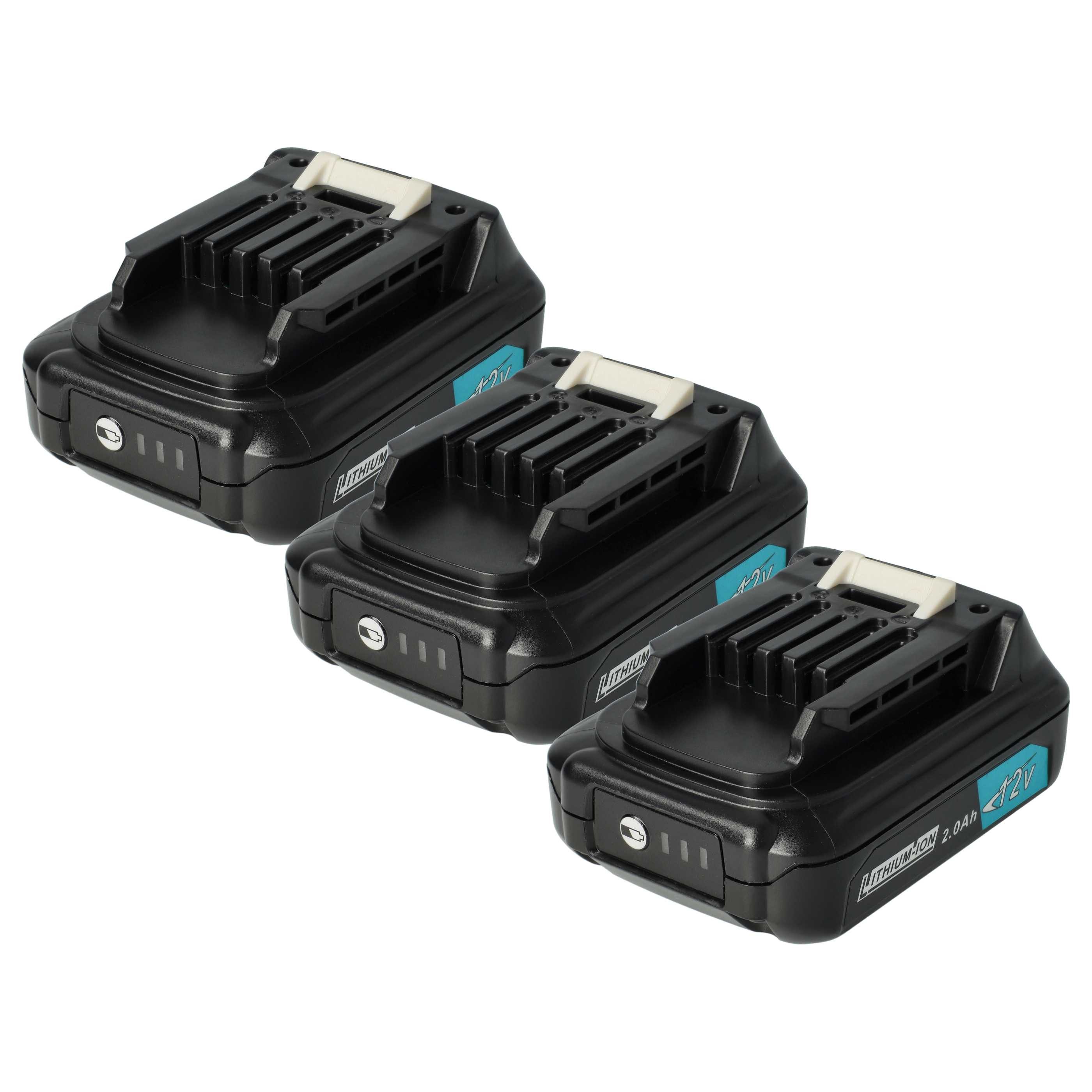vhbw Akku passend für Makita UR100DZ, UR100DSME, UR100D, UR100DWYEX, Akku Akku Li-Ion 2000 mAh (12 V, 3 St), Leistungsfähige Austausch-Akkus für Werkzeug Powertools wie