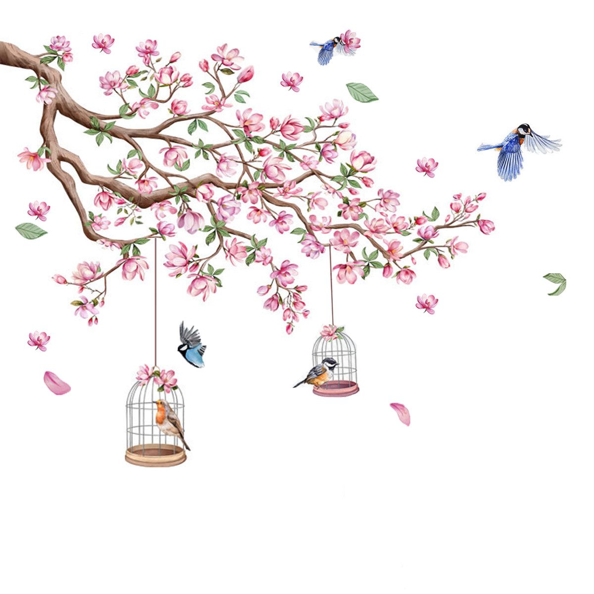 Coonoor Wandtattoo Pink Floral Wandtattoo, Pfirsichbaum Vögel Wandaufkleber günstig online kaufen