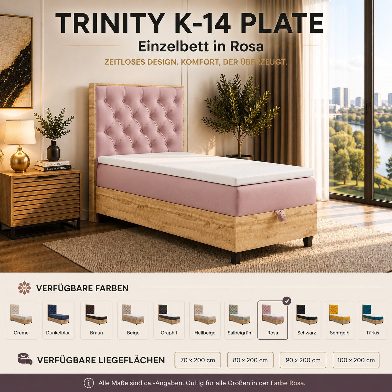 Best for Home Boxspringbett Einzelbett Trinity K-14 Single mit Bettkasten & Komfort Topper H3 (Bett, Polsterbett mit Stauraum, Jugendbett, Kinderbett versch. Größen, 3-St., 70x200 80x200 90x200 100x200 cm), Verschiedene Liefermöglichkeiten, TOP Preis-Leistungs-Verhältnis