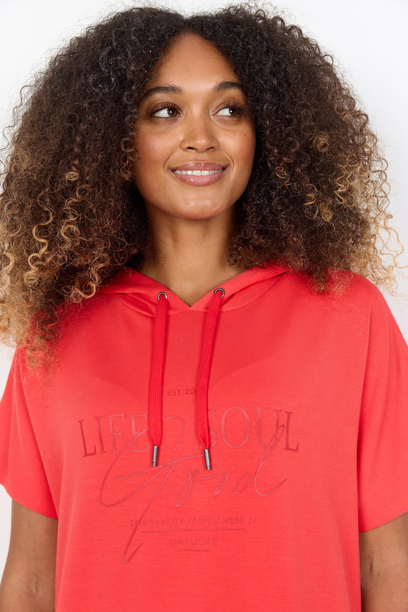 soyaconcept Shirtkleid SC-BANU 302 Materialmix mit Stretch, Kapuze