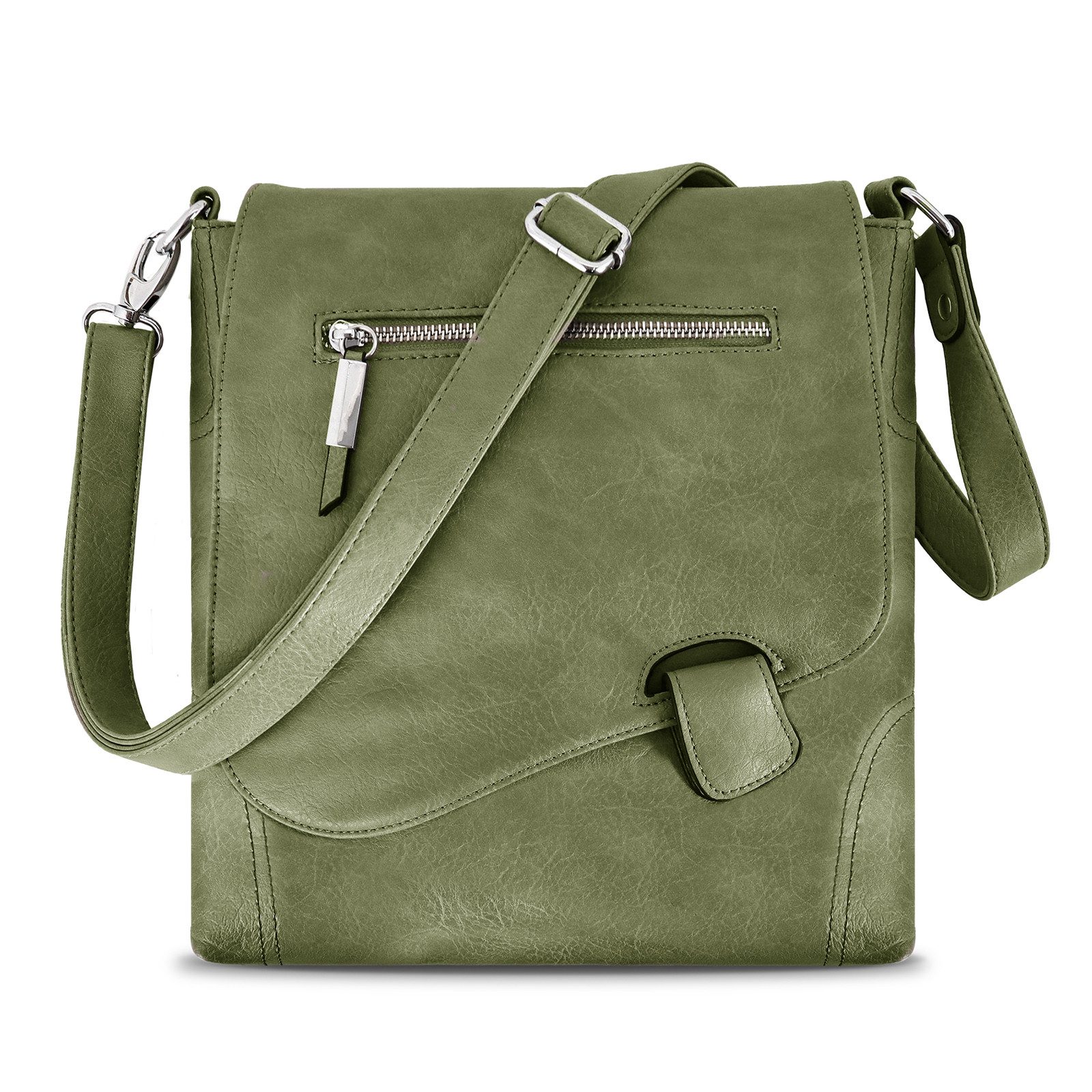 TAN.TOMI Umhängetasche Damen Handtasche mit Riegel-Magnetverschluss und Reißverschluss, Schultertasche Umhängetasche Crossover Bag Leder Optik Handtasche