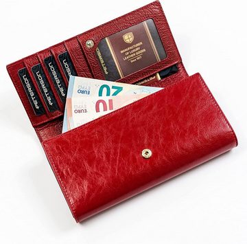 PETERSONⓇ Geldbörse Echtleder Damenbrieftasche - Zahlreiche Fächer - RFID Technologie, Hohe Qualität, Naturleder, Goldverzierte Elemente