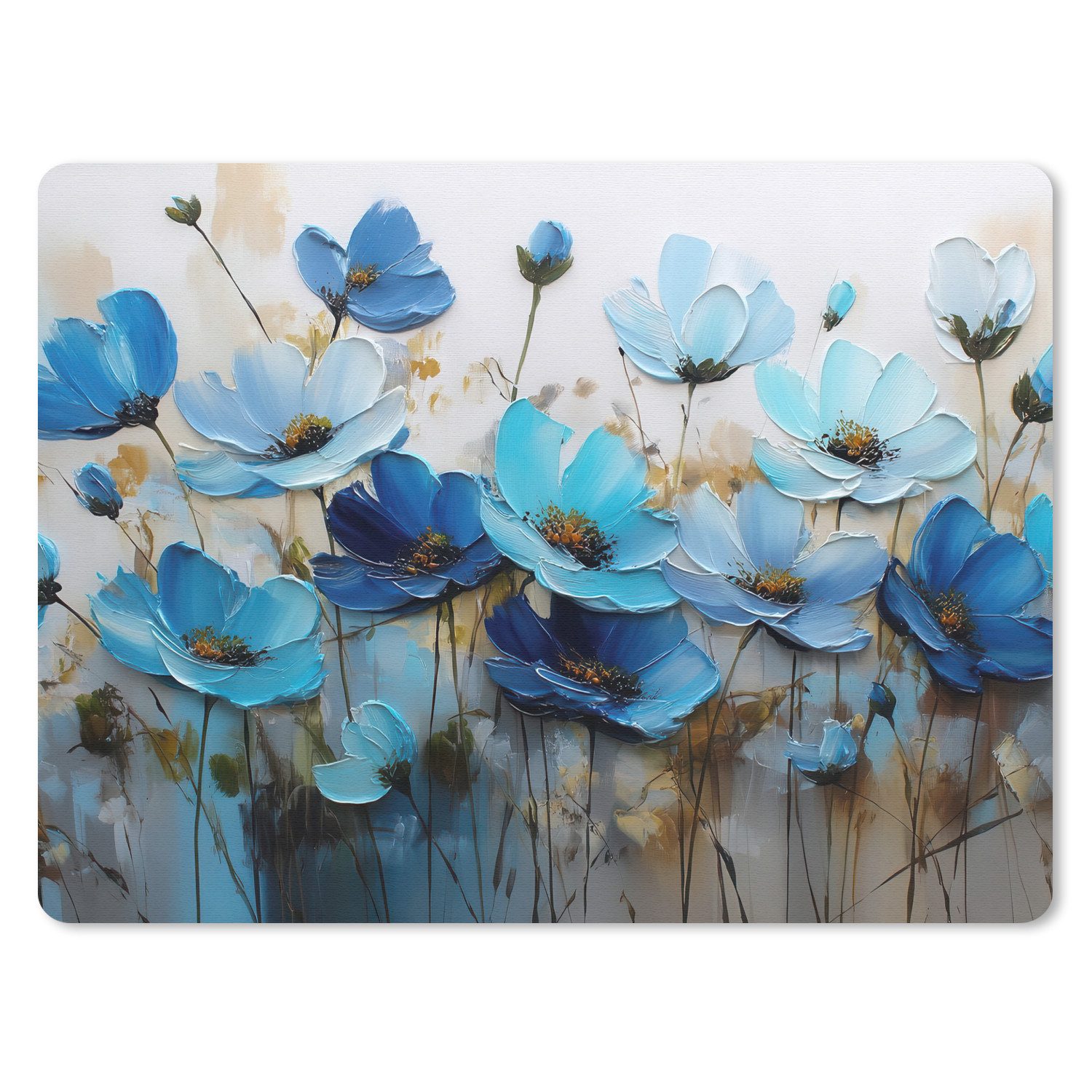 MuchoWow Mauspad Blumen - Malerei - Blau (1-St), Gaming, Mousepad Klein, Büro Zubehör, Mausunterlage, 23x19 cm