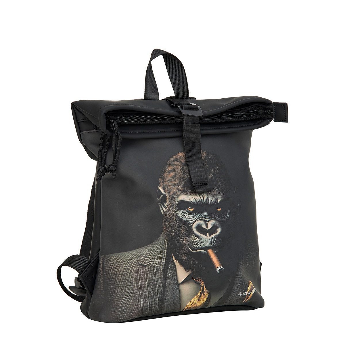 NEW REBELS Cityrucksack kleiner Roll Up RollTop Kurier Rucksack Mart Los Angeles Gorilla, wasserabweisendes Planenmaterial mit Gorilla Design