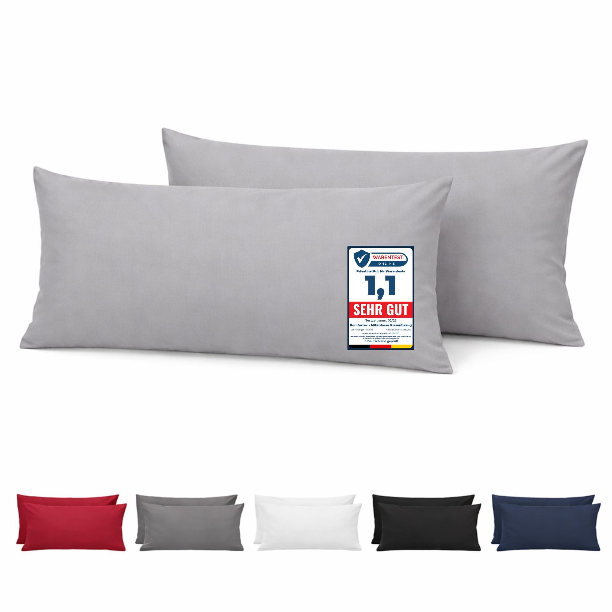 Komfortec Kissenbezug Premium Kopfkissenbezug, gebürstet 100% Mikrofaser 90g/m², (2 Stück), 40x80 cm mit Reißverschluss, Superweiches Kissenhülle Set