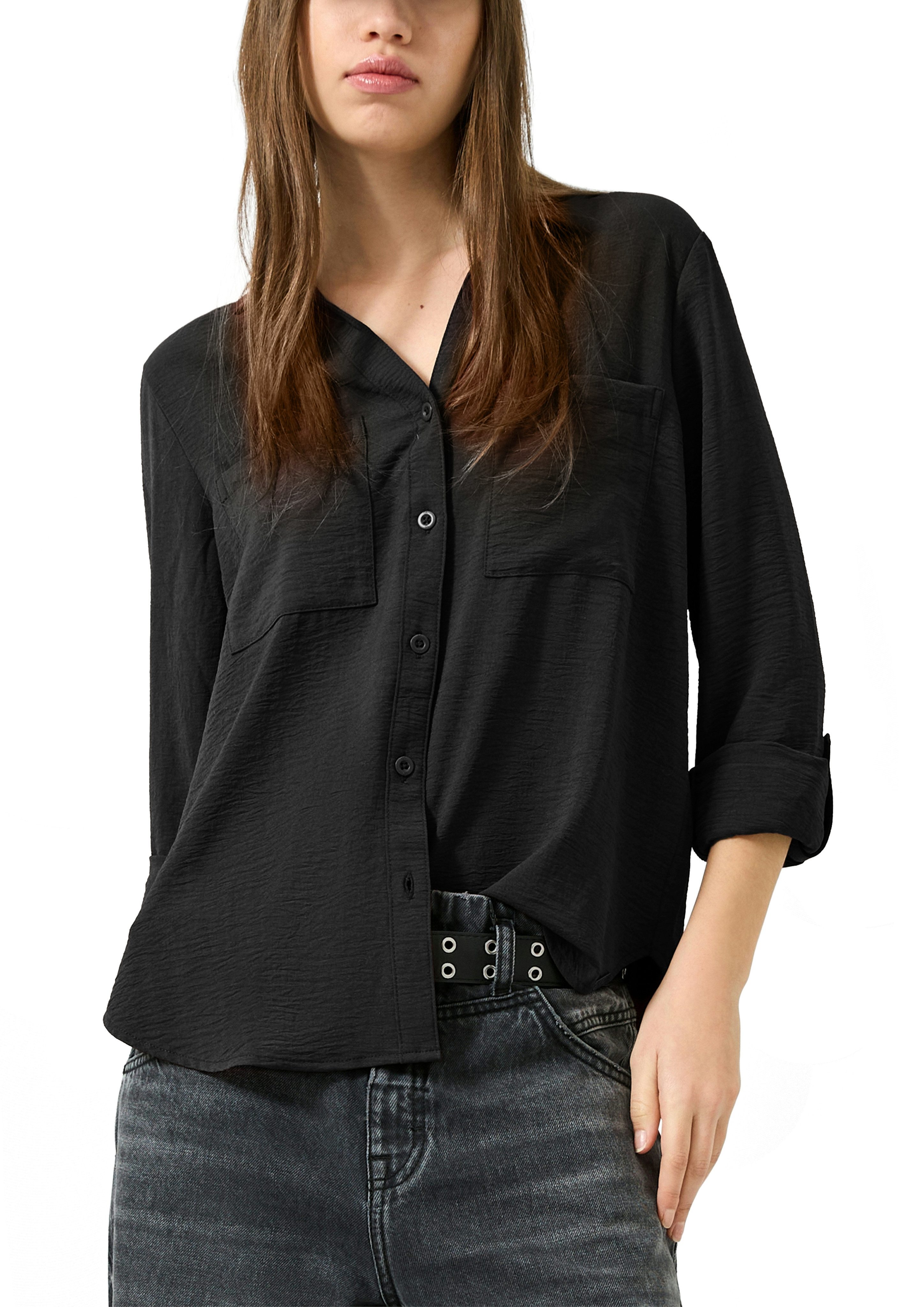 QS Langarmbluse mit Knopfleiste und Brusttaschen