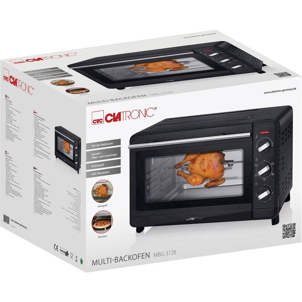 CLATRONIC Minibackofen Backofen Drehspieß Pizzastein 263901, Heißluft-Funktion