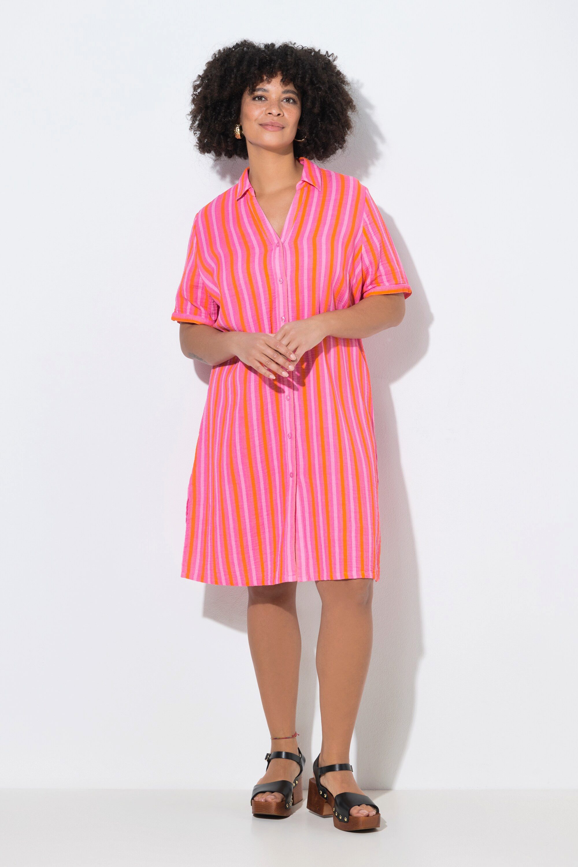 Angel of Style Minikleid Hemdblusenkleid Midilänge Musselin Streifen