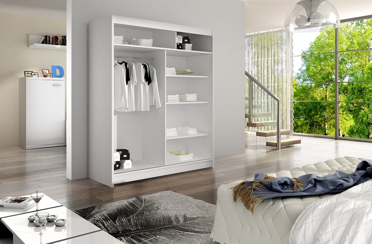 MIRJAN24 Kleiderschrank Westa XIII (mit Spiegel, Kleiderstange, Schiebetüren, Einlegeboden) Schlafzimmerschrank, Garderobenschrank, 2-türig