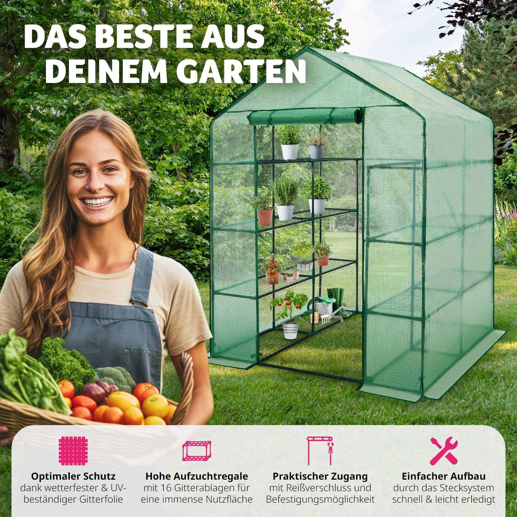 tectake Gewächshaus Antonius grün | Ra...
