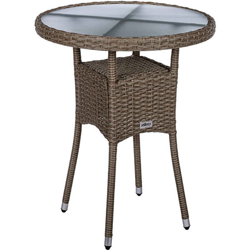 STILISTA Beistelltisch Gartentisch Balkontisch Loungetisch Kaffeetisch, Rund, Glas Tischplatte, Polyrattan, Modell- und Farbwahl