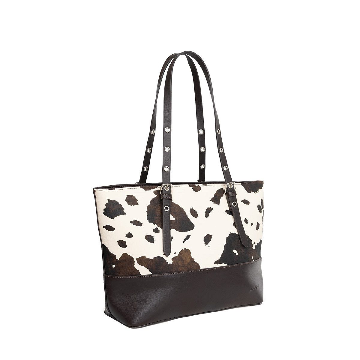 Justified Bags Shopper Kuh Damen Handtasche „Skog“ kein Echtfell, groß mit Reißverschluss