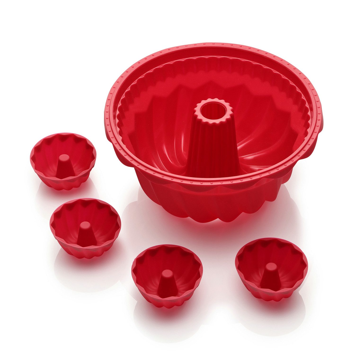 Coolinato Backform Coolinato Silikon Gugelhupf Set 5tlg. ROT, inkl. Rezepte