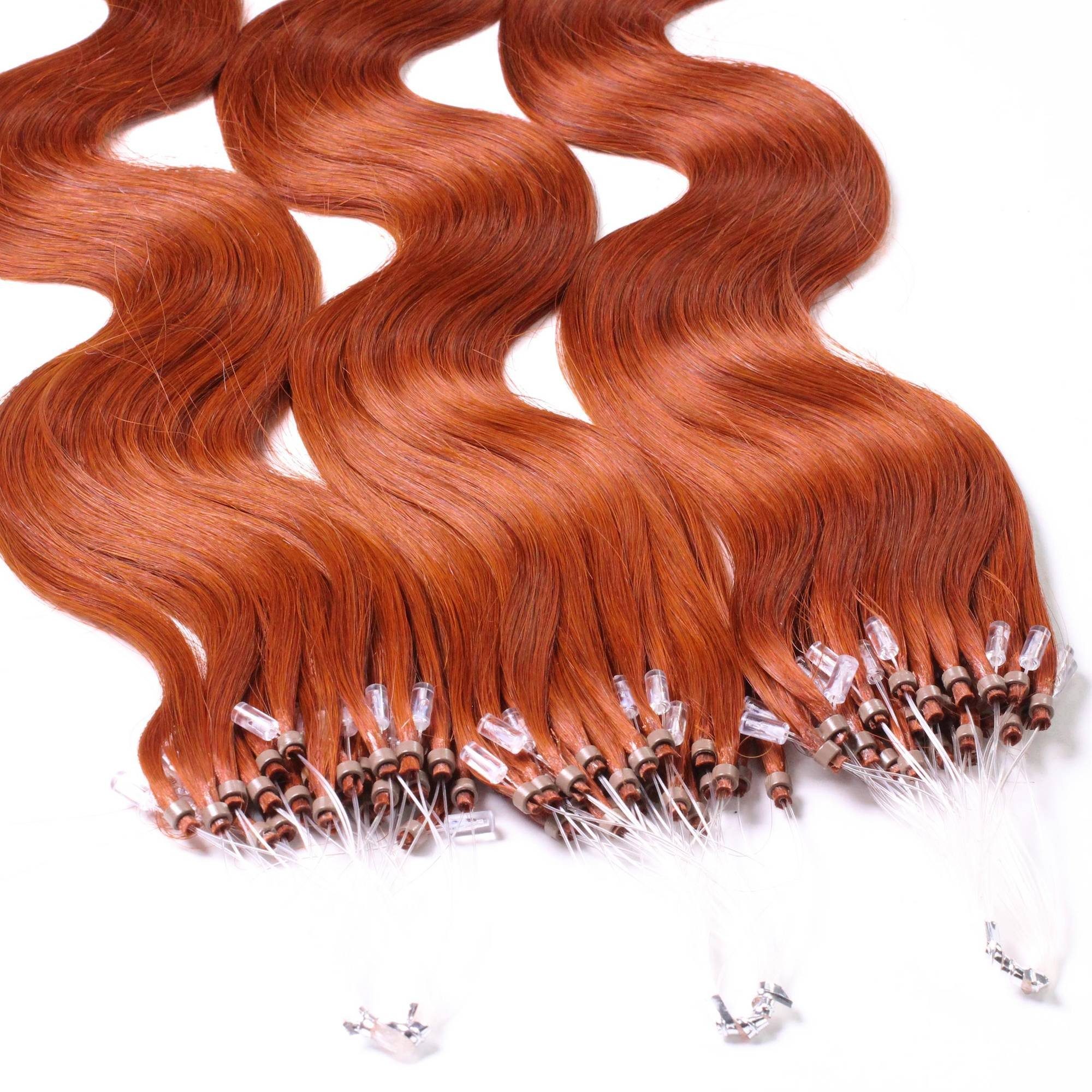 Echthaar-Extension - 0.5g Rot-Gold #8/43 hair2heart gewellt 40cm Microring Loops Hellblond