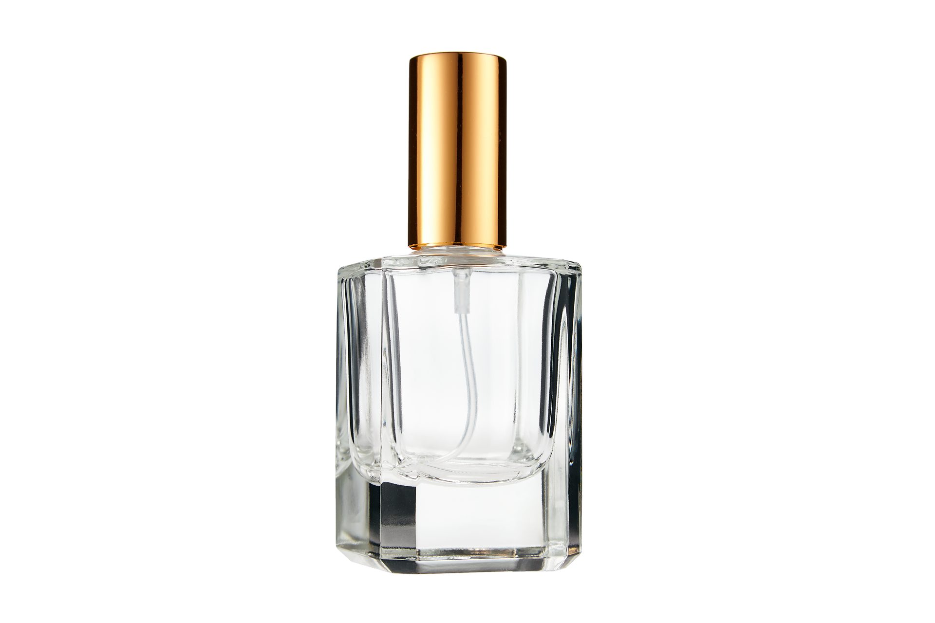 Fantasia Beauty Parfümzerstäuber Tischzerstäuber, Glas eckig, Zerstäuberpumpe + Kappe, goldfarben (1 St), Parfüm-Zerstäuber