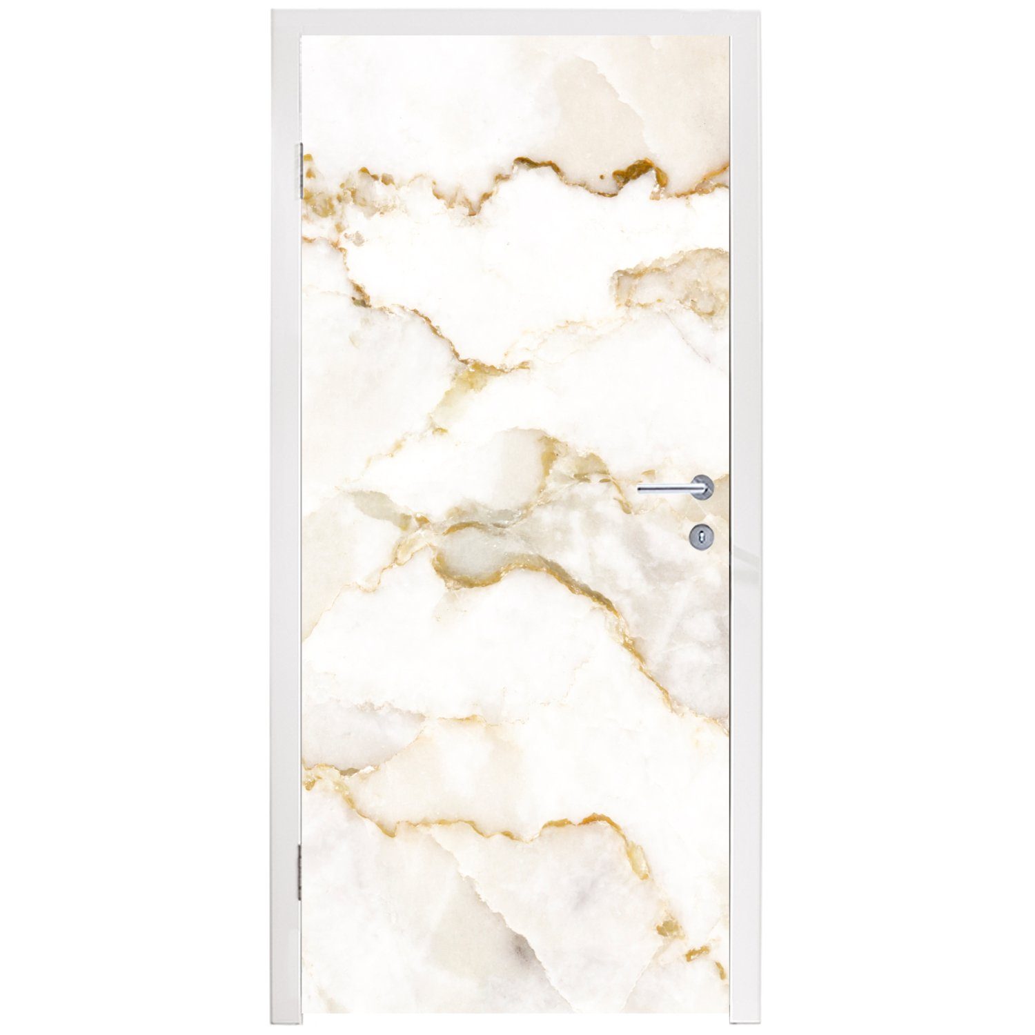 MuchoWow Türtapete Marmor - Limette - bedruckt, Tür, - Weiß, Fototapete Matt, St), - Gold 75x205 Luxus Türaufkleber, - cm Marmoroptik für (1