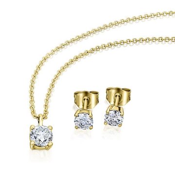ONE ELEMENT Kette mit Anhänger 0.3 ct Diamant Brillant Anhänger aus 750 Gelbgold, Damen Schmuckset - Set mit verstellbarer Halskette