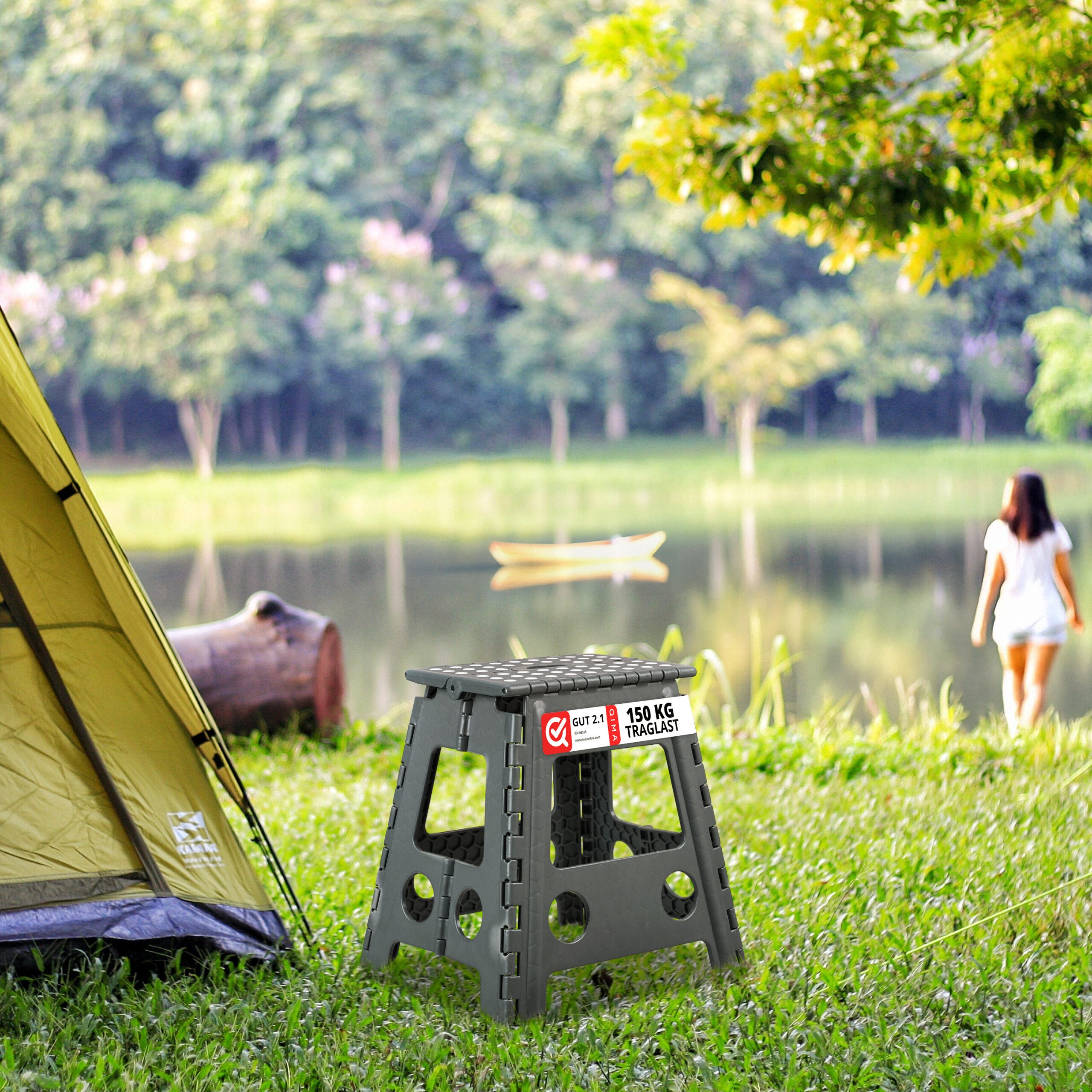 relaxdays Sitzhocker Klapphocker faltbar XL, hellgrau günstig online kaufen