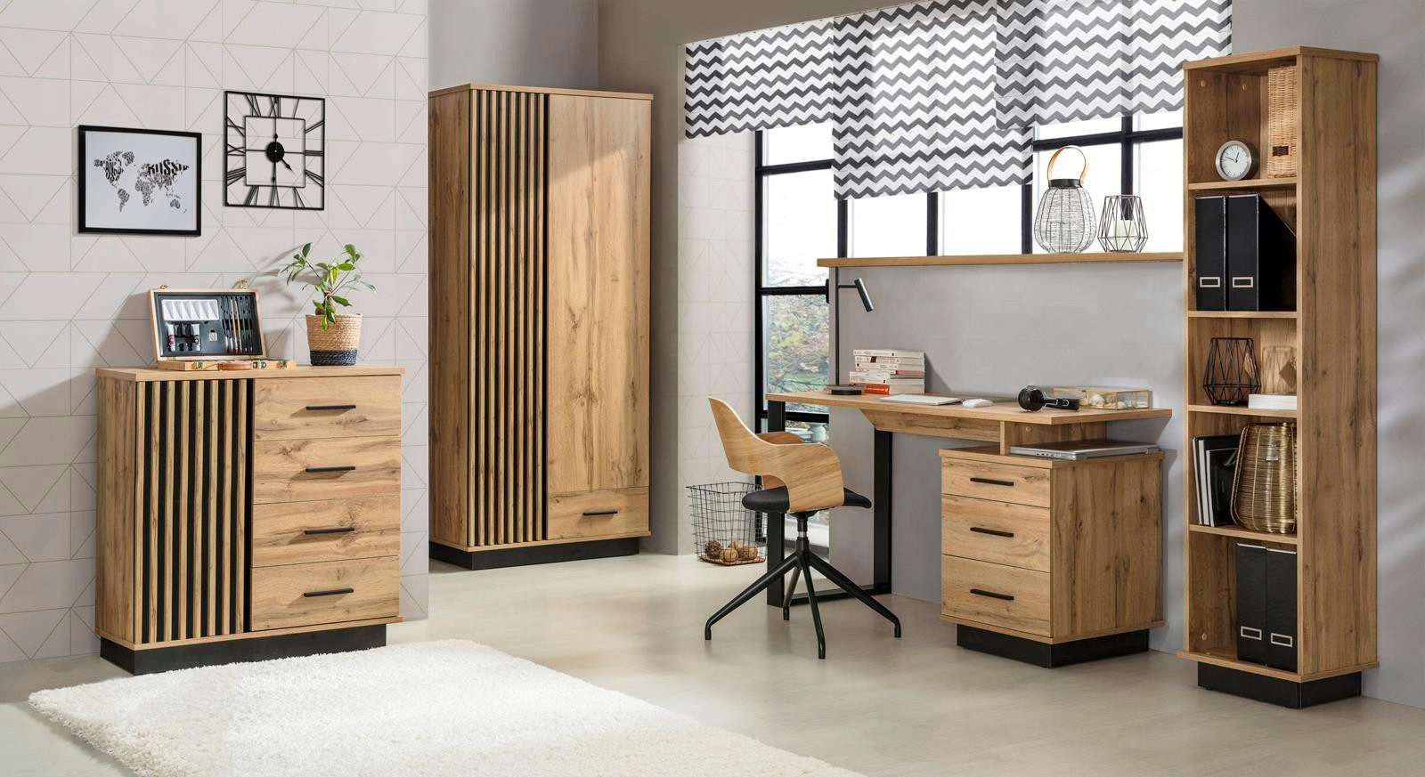 Compleo Kleiderschrank eiche wotan/schwarz, zwei Türen günstig online kaufen