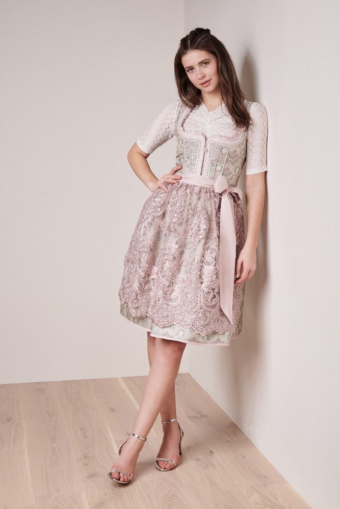 Hellgrün Madl Krüger 60c 414365, Dirndl 'Roxana' Rosa Spitzenschürze