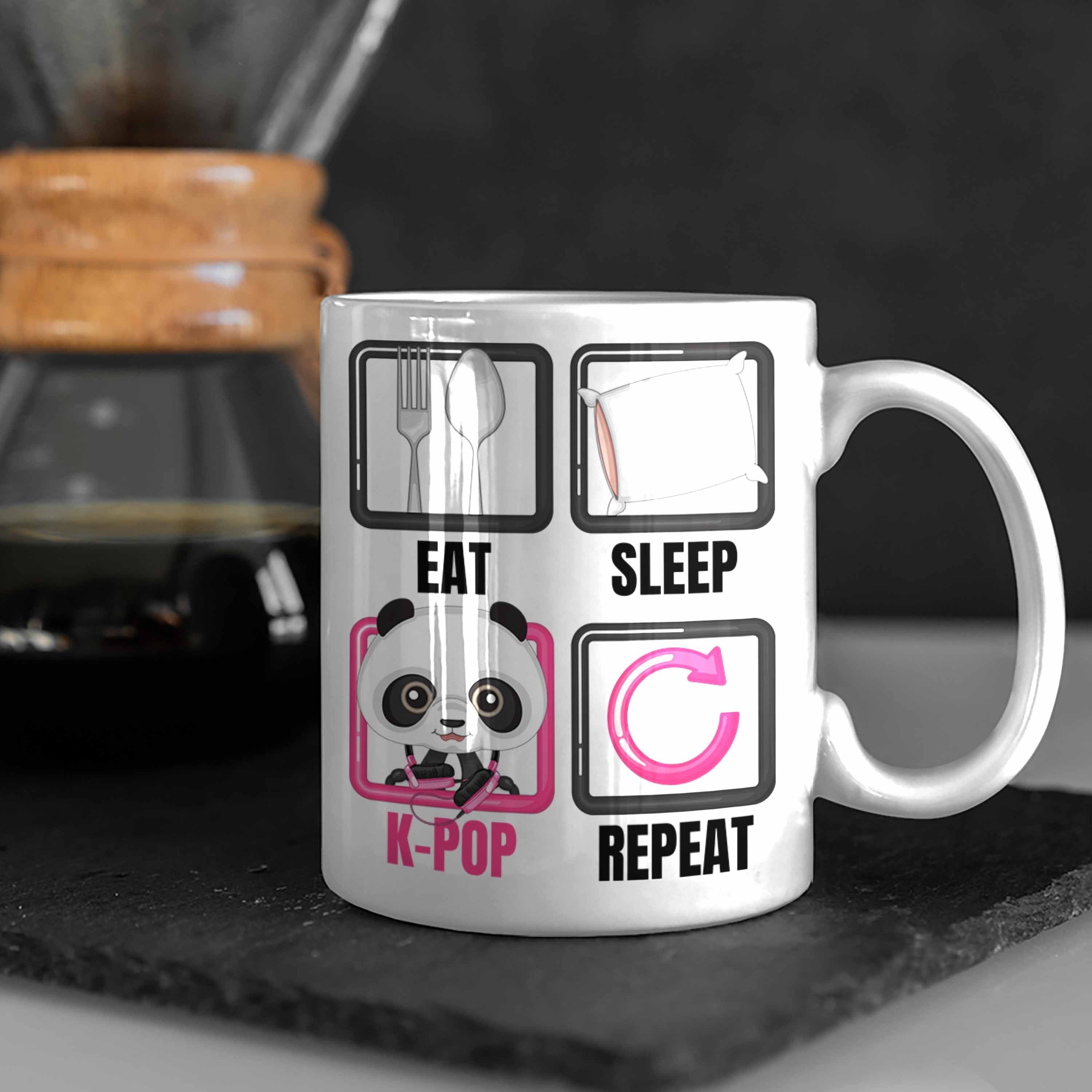 Trendation Tasse Eat Sleep Weiss Koreanische Spr Geschenk Kpop Tasse Musik K-Pop Geschenkidee